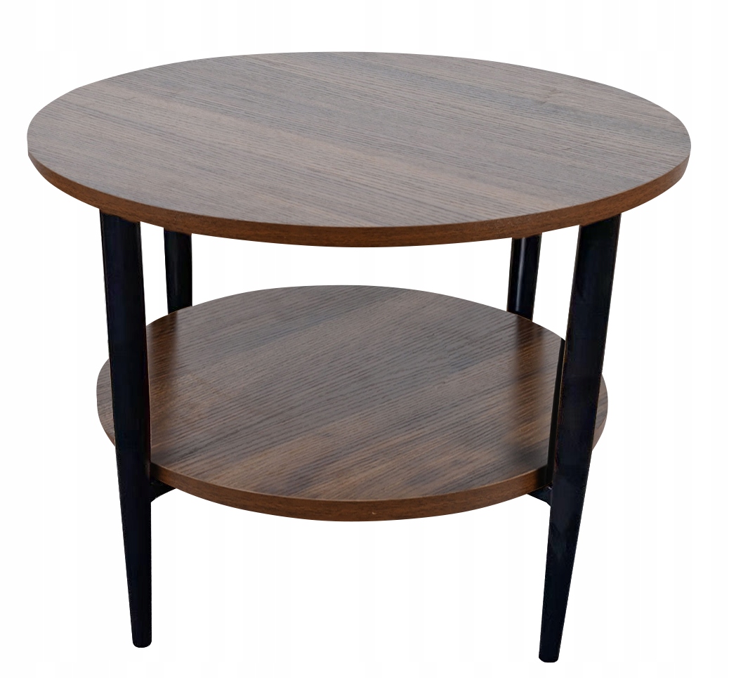 Okrúhly Konferenčný Stolík Industriálny 60 cm S Poličkou Hnedý Orech Moderný