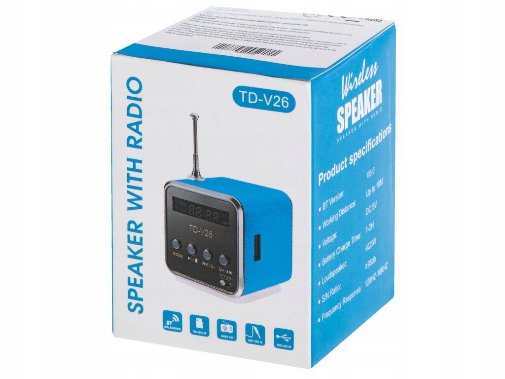 Radio akumulatorowe przenośne głośnik Bluetooth LCD TD-V26 Kolor czarny