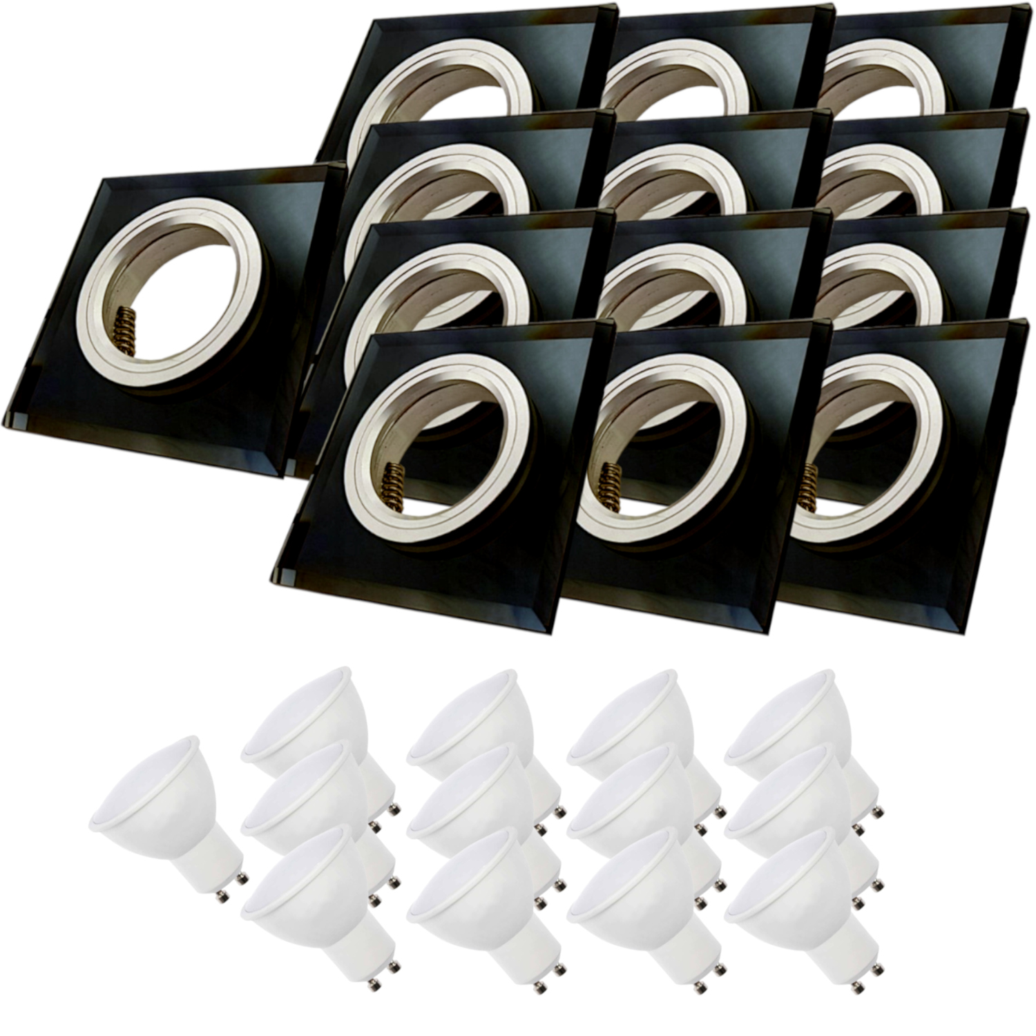 13x Černá Stropní Lampa Halogenová Objímka Sklo Led Žárovky 5W