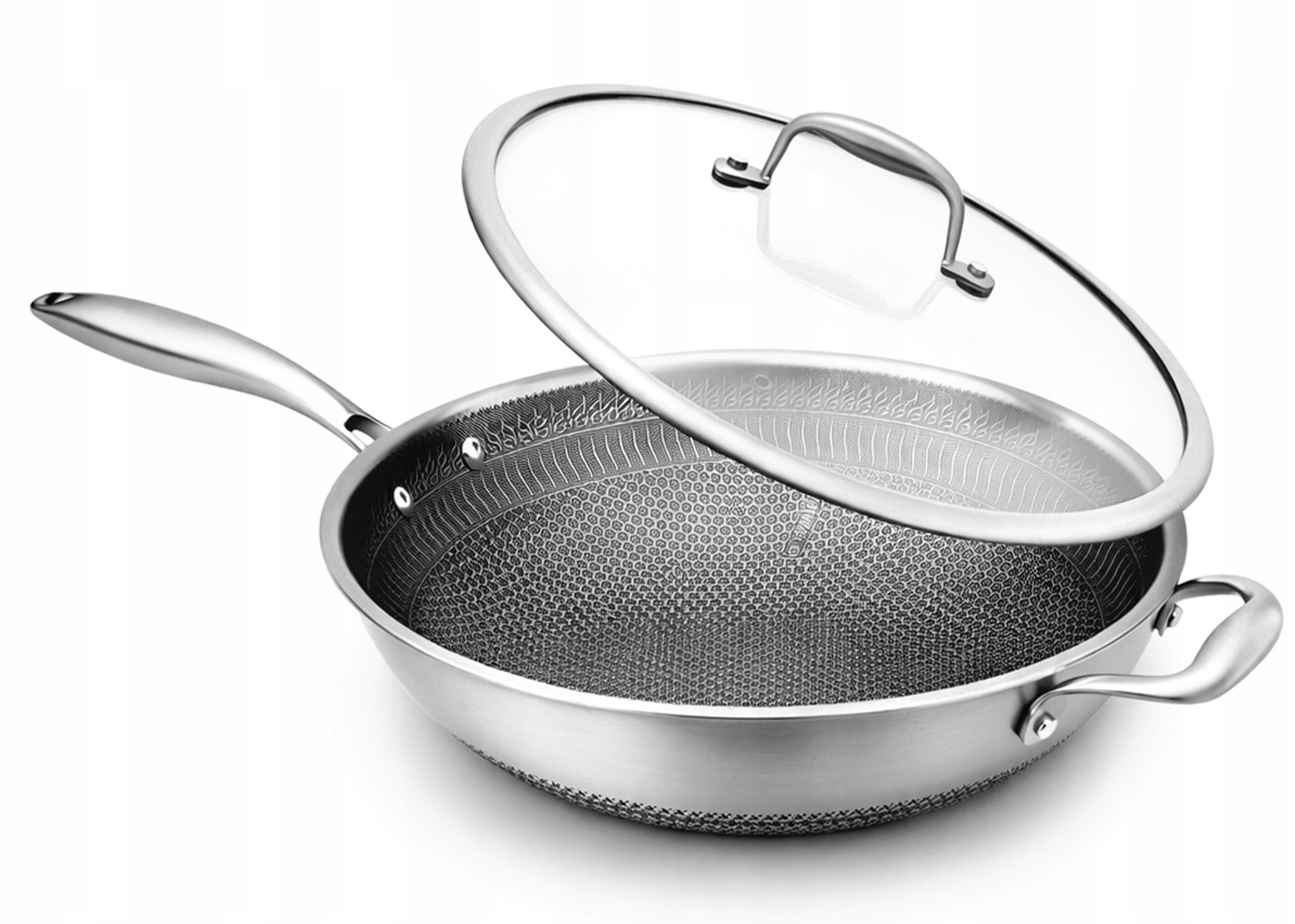 Wok Pánev Indukce S Víkem Nerezová Ocel Nutrichef 30 CM