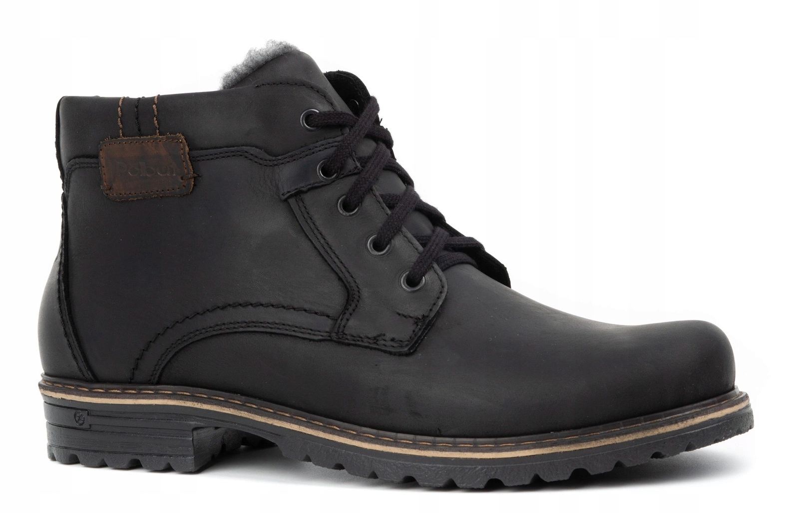 Pánské zimní kožené kotníkové boty na zip Polské J35S černé 45