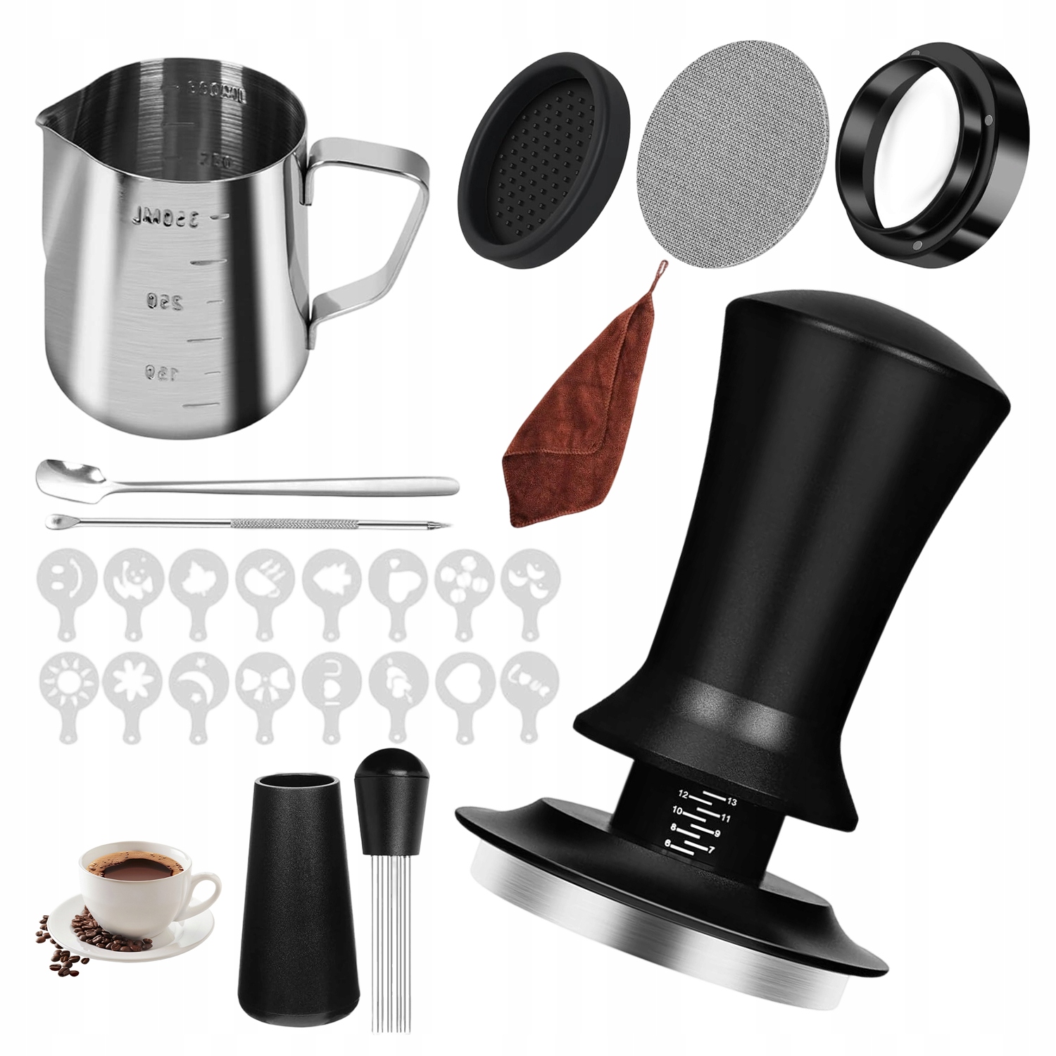 Sada Barista 51 MM Tamper Z Oceli 304 Džbán 350 ML Podložka Šablony