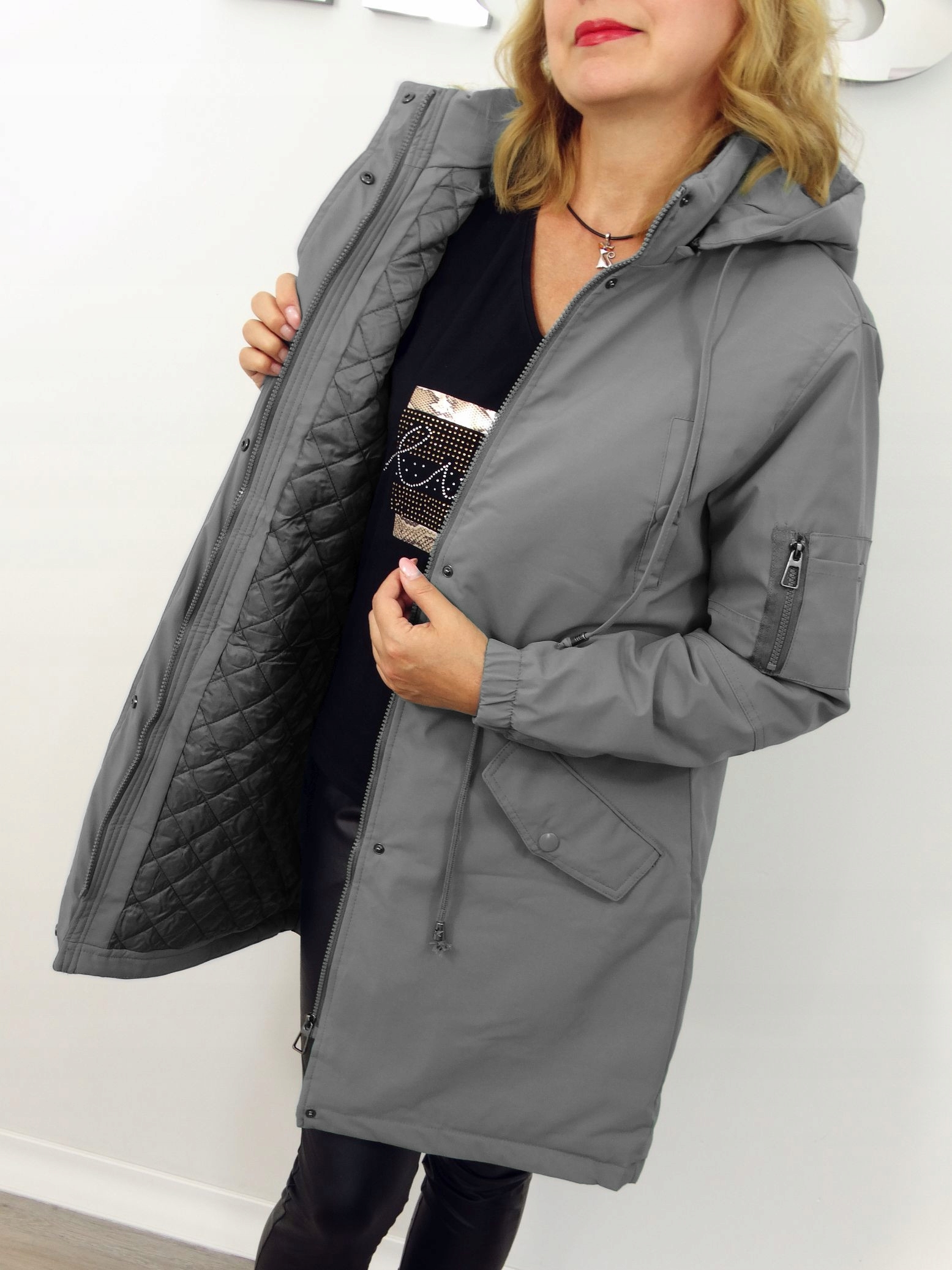 Kurtka Damska Parka Ocieplana z Odpinanym Kapturem GABI 42 XL Kolor szary