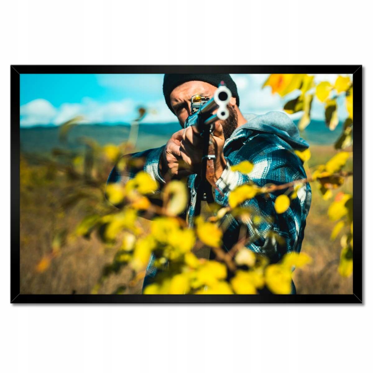 Plakáty v rámu 60x40 Myslivec s puškou les