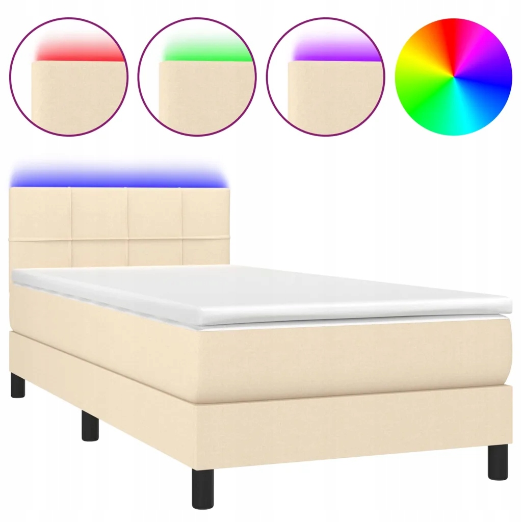 Kontinentální postel s matrací a Led diodami, krémová, 203 x 90 x 78/88