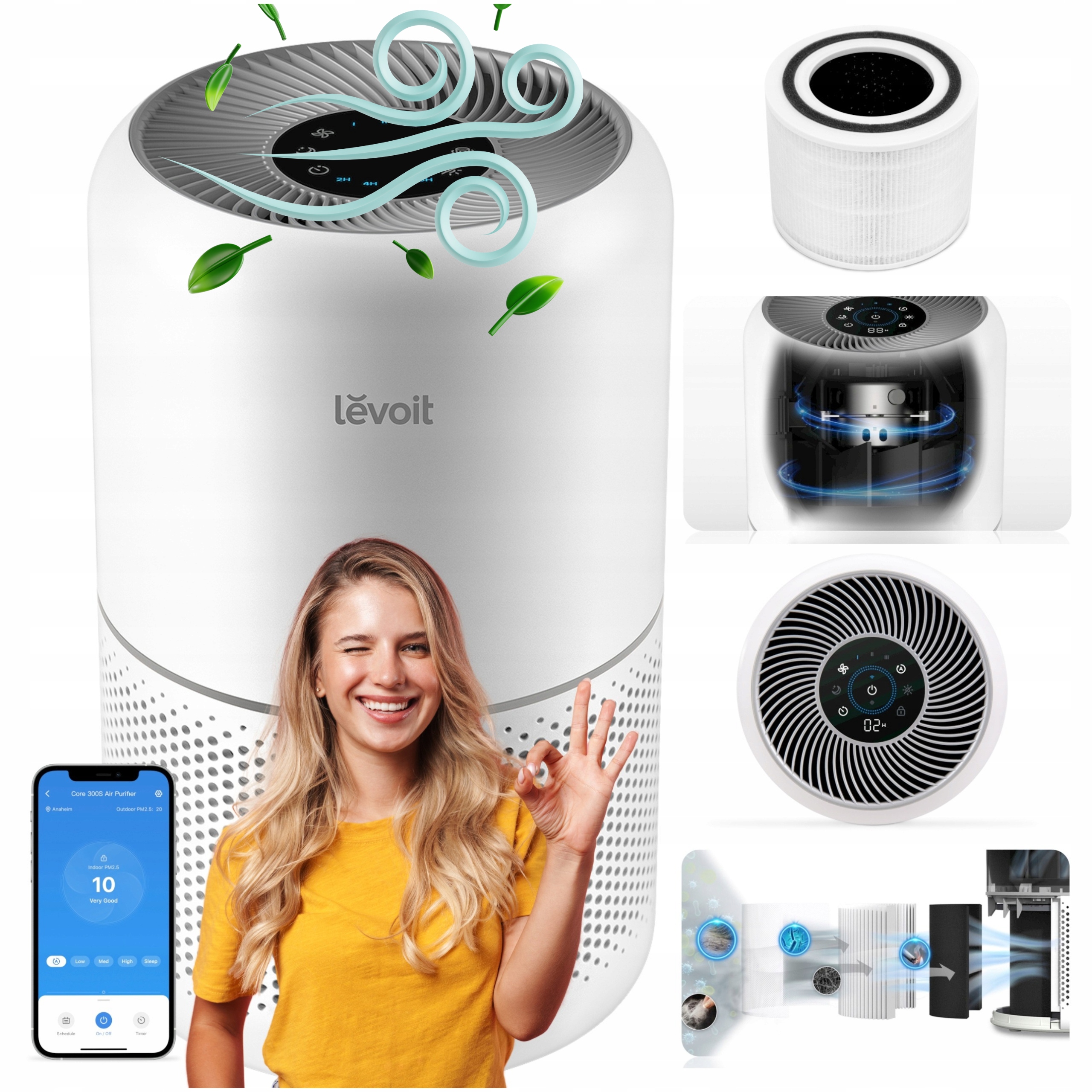 Oczyszczacz Powietrza Smog Dym Smart Wifi Levoit 300S Hepa 50M2 Cichy