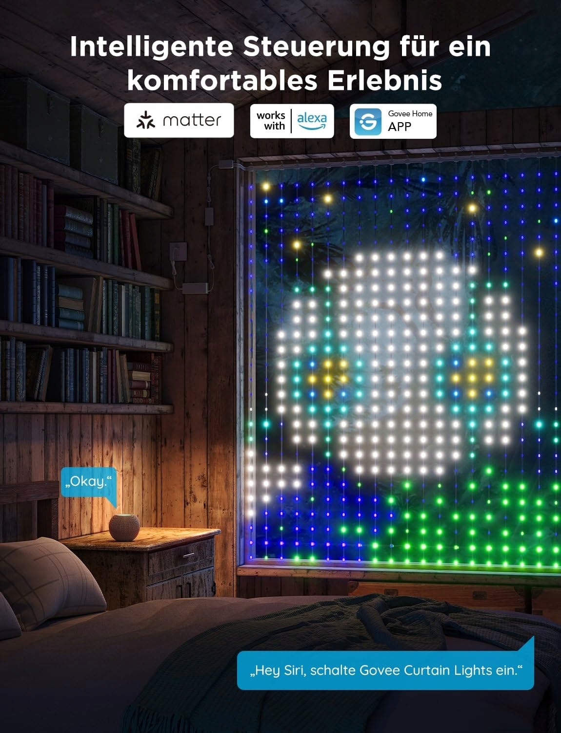 GOVEE Kurtyna LED RGBIC 520 Kolorów IP65 Alexa Party Dekoracja 1,5x2m — miniatura 7