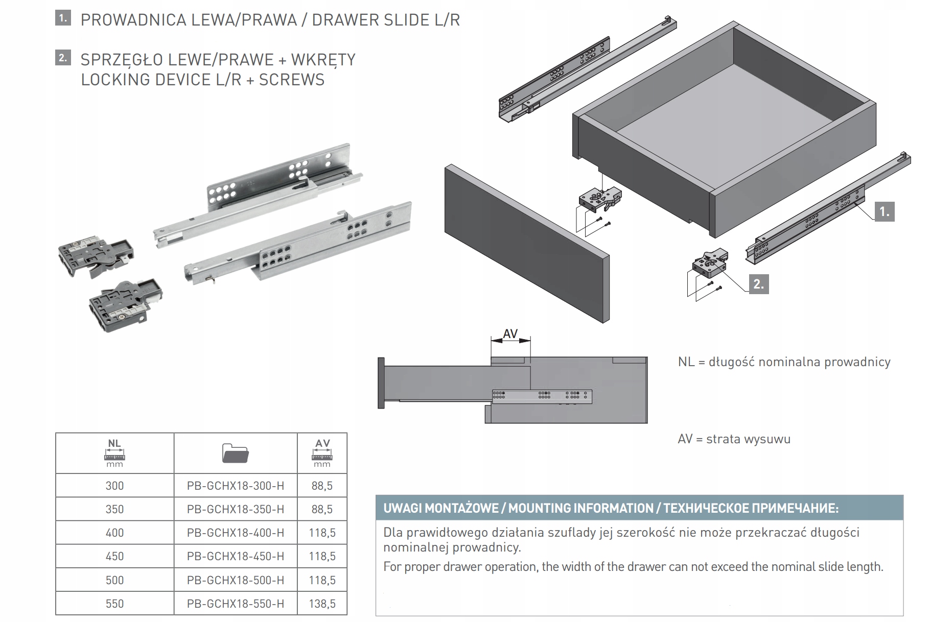PROWADNICA MODERN SLIDE L350 CICHY DOMYK CZ/W GTV Wysokość 42 mm