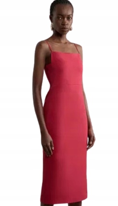 Karen Millen Červená Šaty MIDI Na Ramínka Prosta 38 B1Q