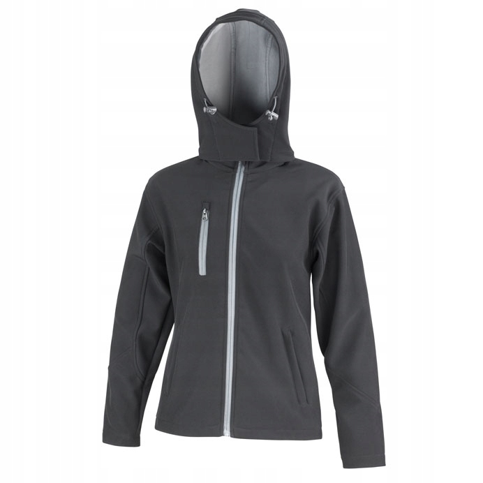 Dámská bunda Soft Shell s kapucí, rozepínací, černá/šedá, vel. S