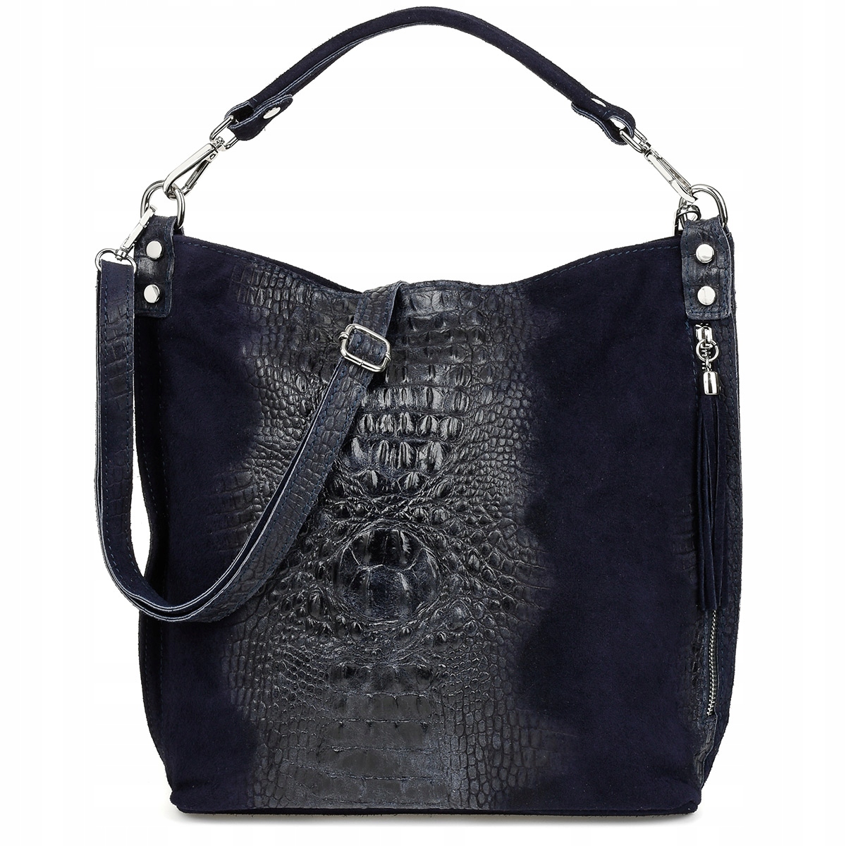 

Torebka skórzana zamszowa Croco shopper duża