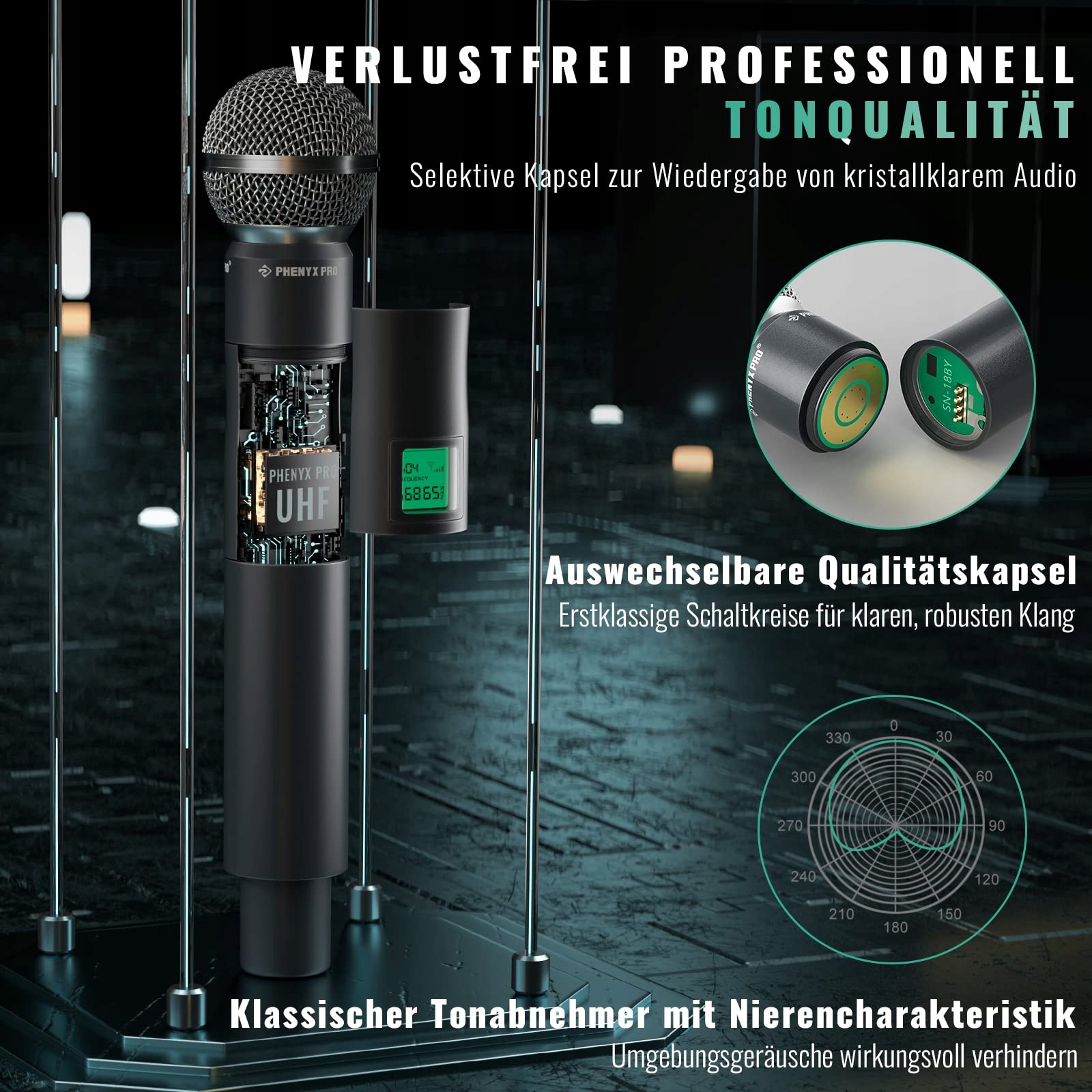 PHENYX PRO Bezprzewodowy Mikrofon Karaoke 4-Kanałowy Zestaw Dla DJ Kościół — miniatura 4