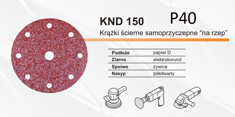 

Krążek Ścierny Na Rzep 150mm 9 otw. (50szt) p40