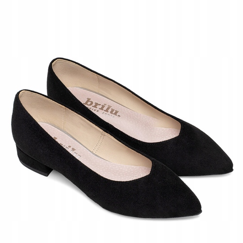 Brilu Polskie Klasyczne Zamszowe Balerinki Emery Czarne 39