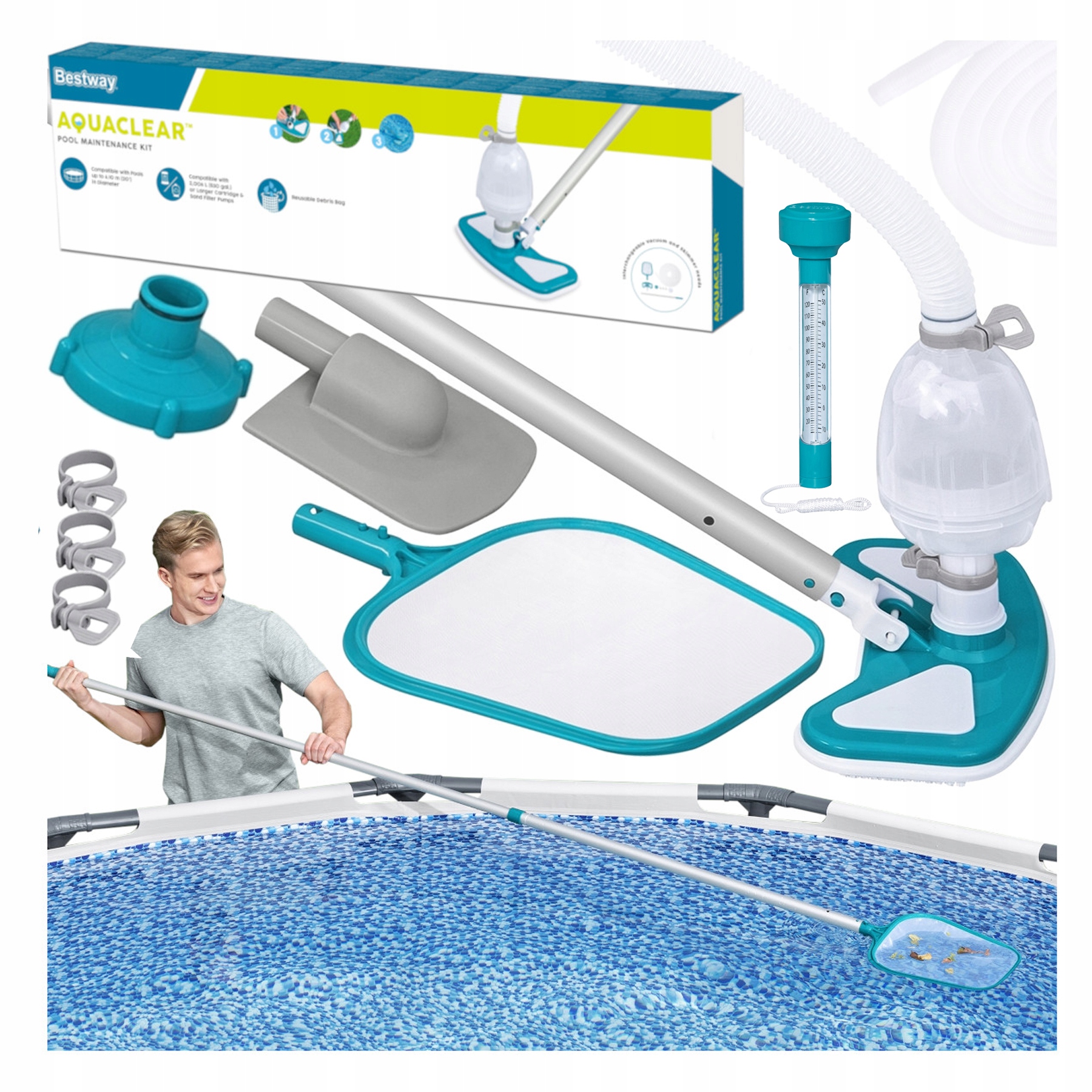 Odkurzacz Basenowy Do Czyszczenia Basenu do pompy Termometr Pływający -s-