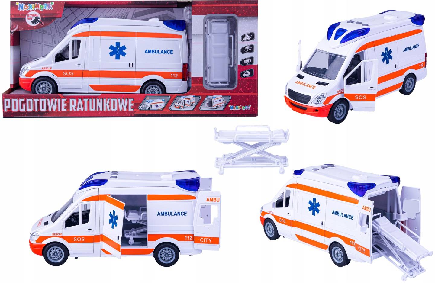 Ambulans Karetka Pogotowia Samochód Van Auto Zabawka z Dźwiękami i Noszami Płeć chłopcy