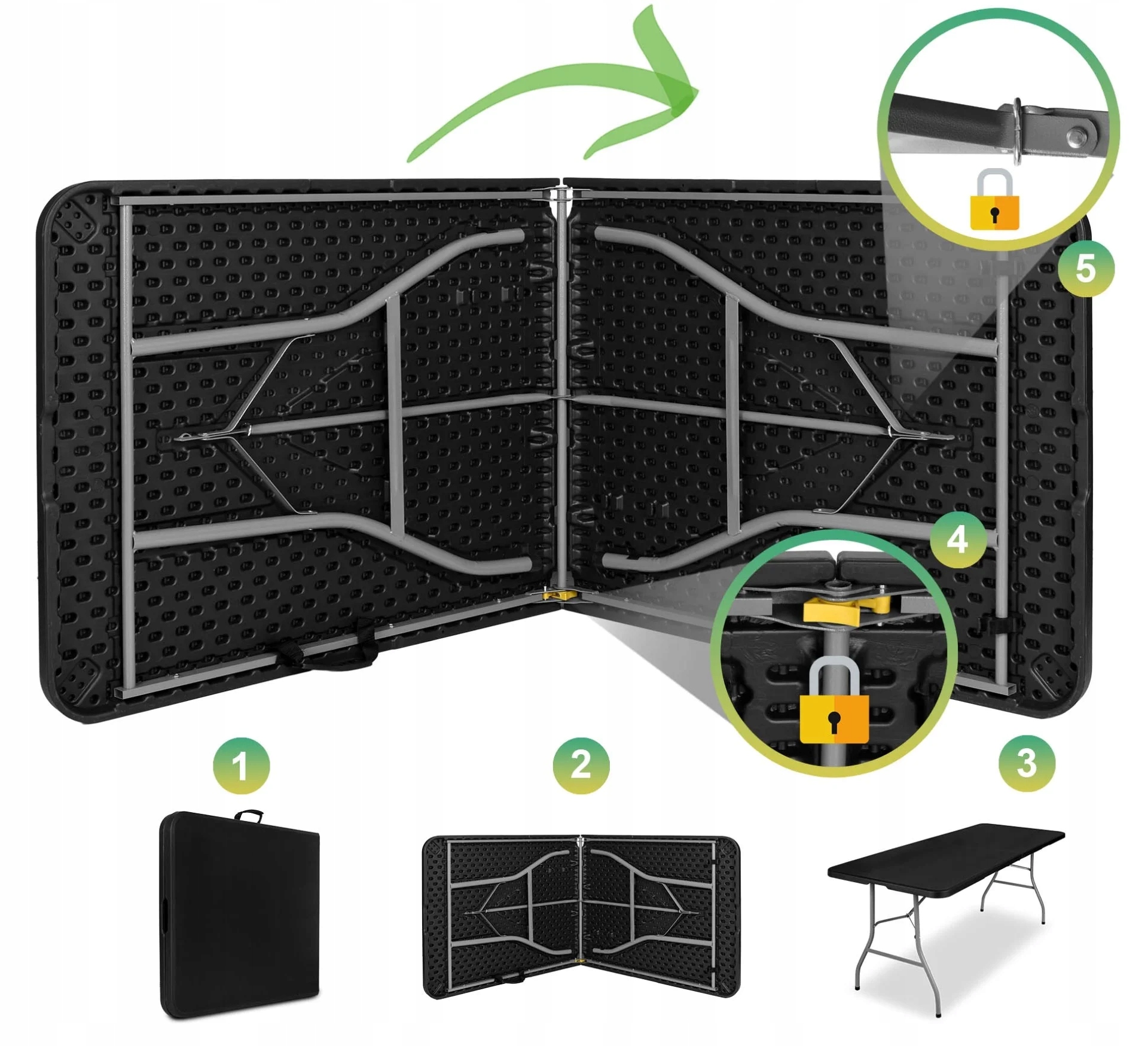 STÓŁ CATERINGOWY OGRODOWY SKŁADANY WALIZKA 180cm CZARNY EAN (GTIN) 5905943625110