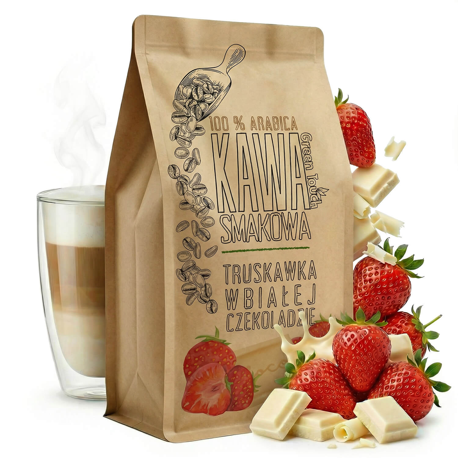 Levně Mletá Káva s příchutí Jahody A Bílou Čokoládou 1 kg Green Touch