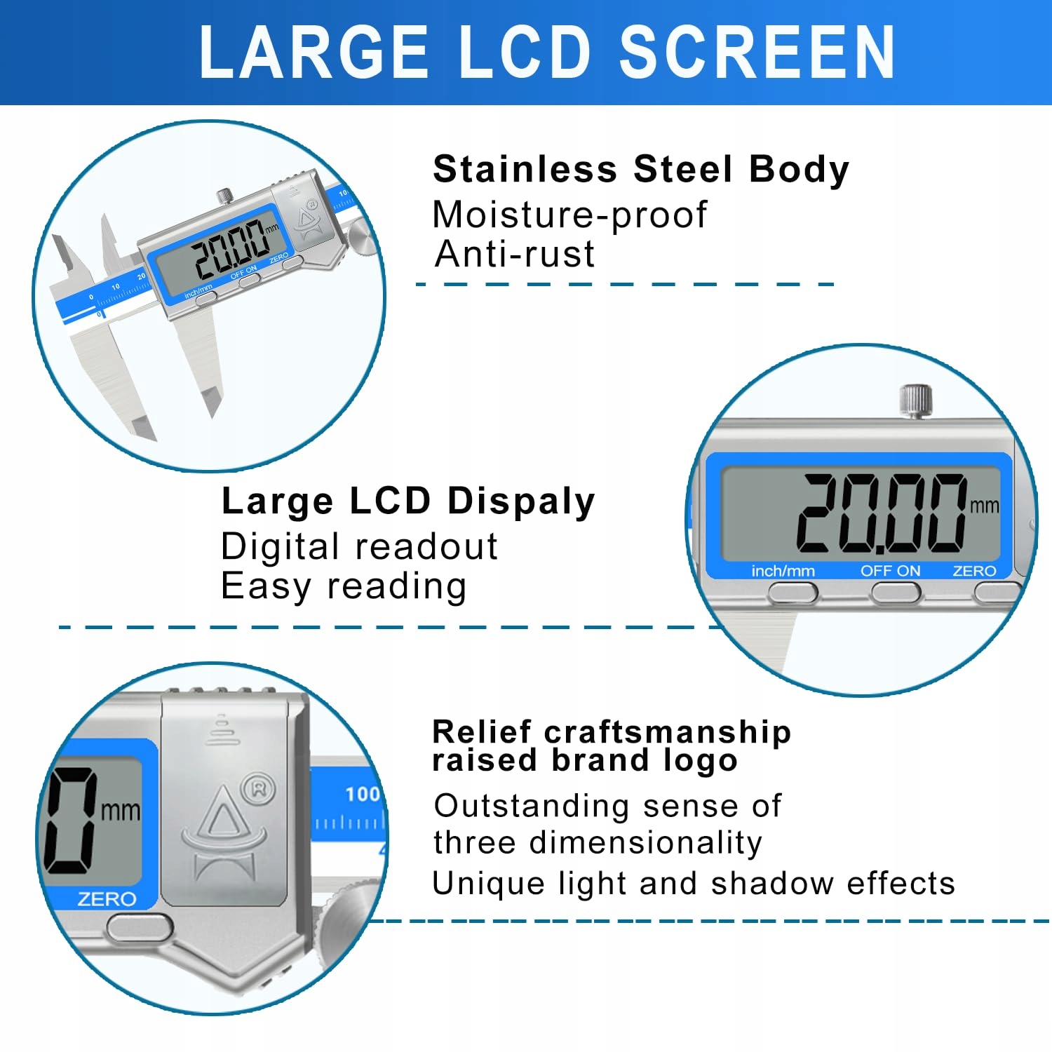 ACEMETER Cyfrowa Suwmiarka 6 Cal Stal Nierdzewna LCD Pomiar Cal/MM — miniatura 4