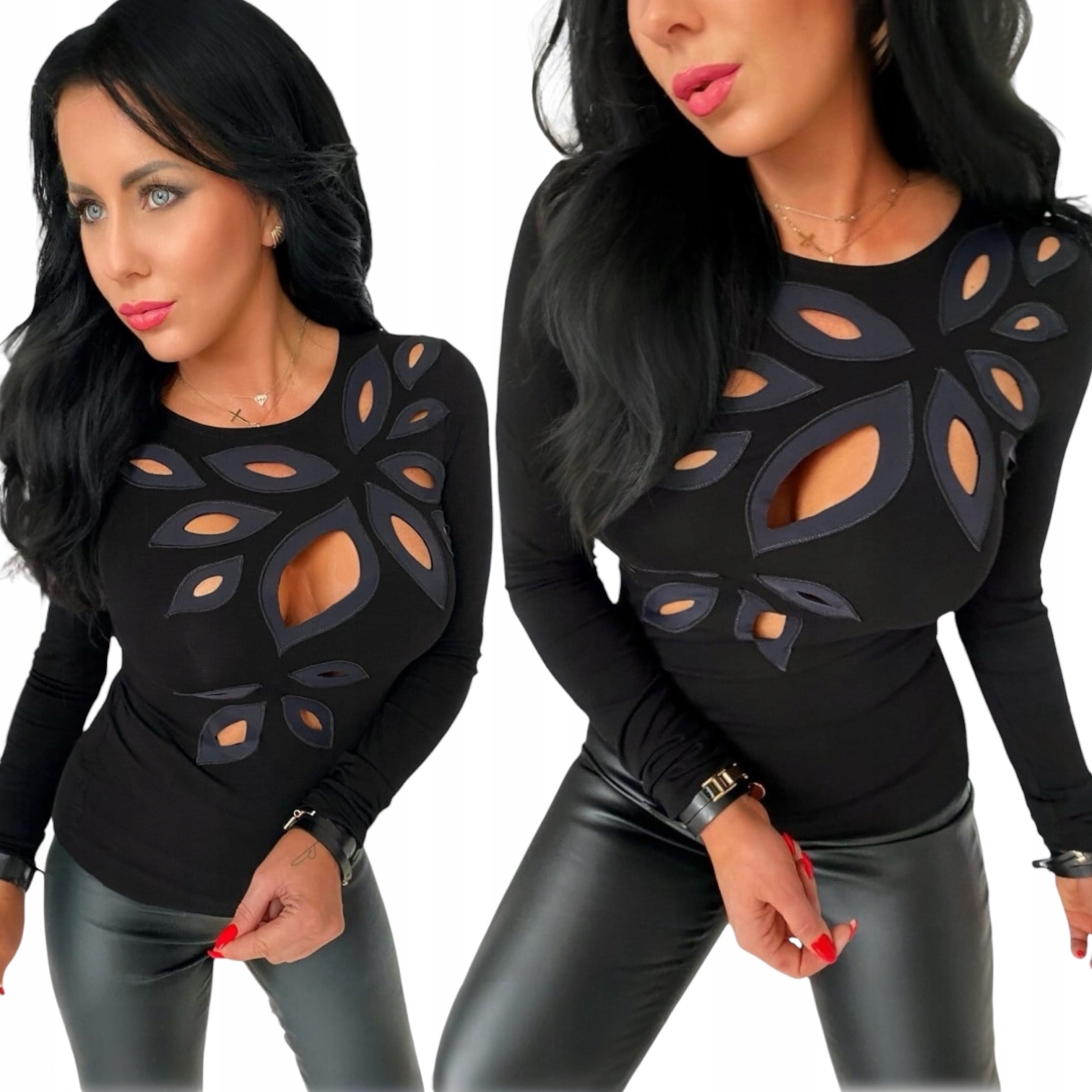 Dámská elegantní halenka s dlouhým rukávem večerní elastická sexy S 36