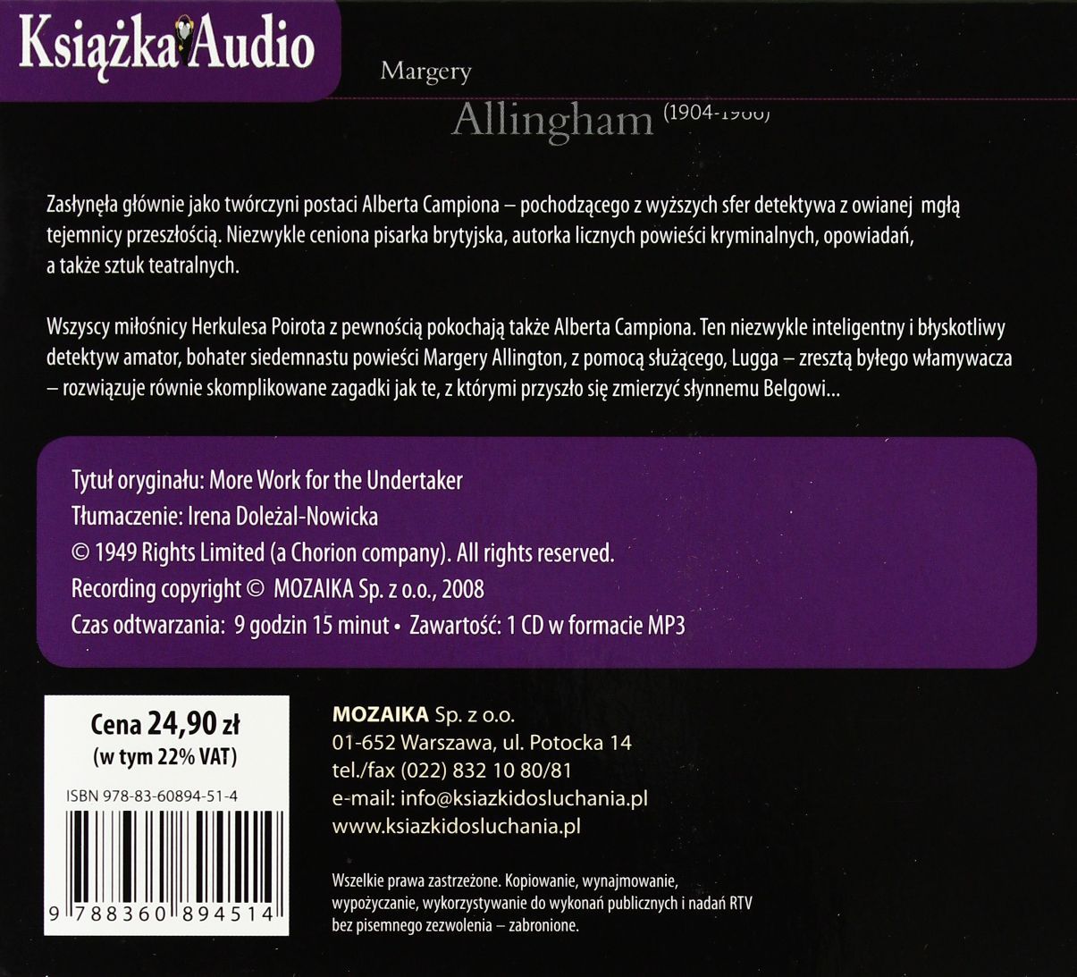 JAK NAJWIĘCEJ GROBÓW - MARGERY ALLINGHAM [AUDIOBOOK] Stan opakowania oryginalne