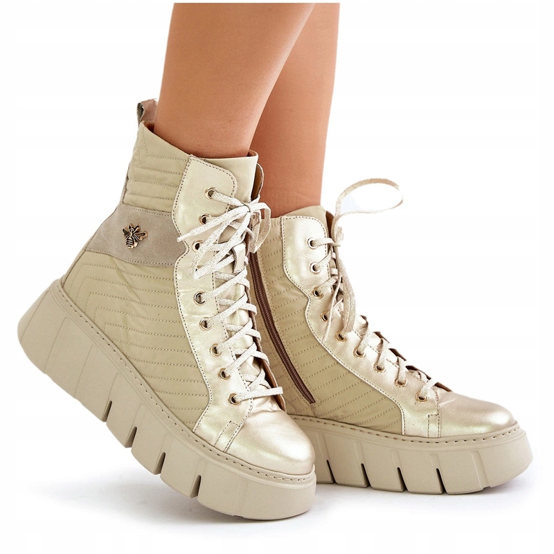 Kotníkové Boty Na Platformě, Šněrovací Zip Maciejka 06751-25 Zlaté 37