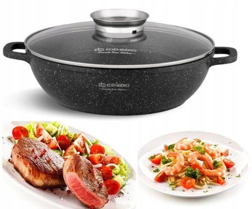 

Garnek płytki 5.5l 32cm marmurkowa patelnia wok