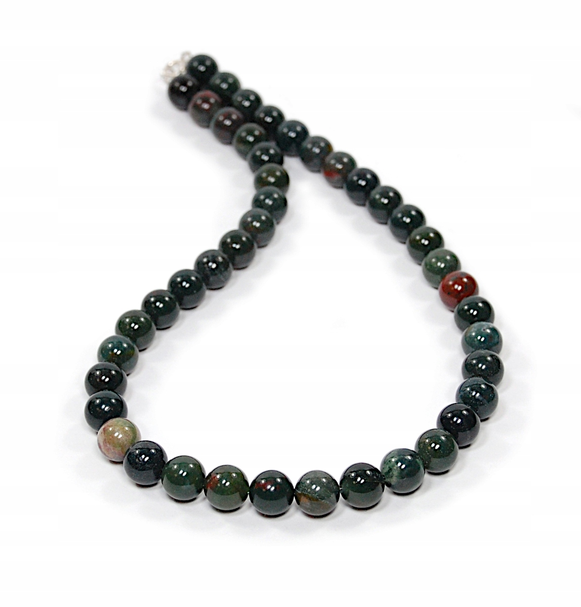 Přírodní náhrdelník Heliotrop řebříček kuličky hladké 10 mm stříbro 925