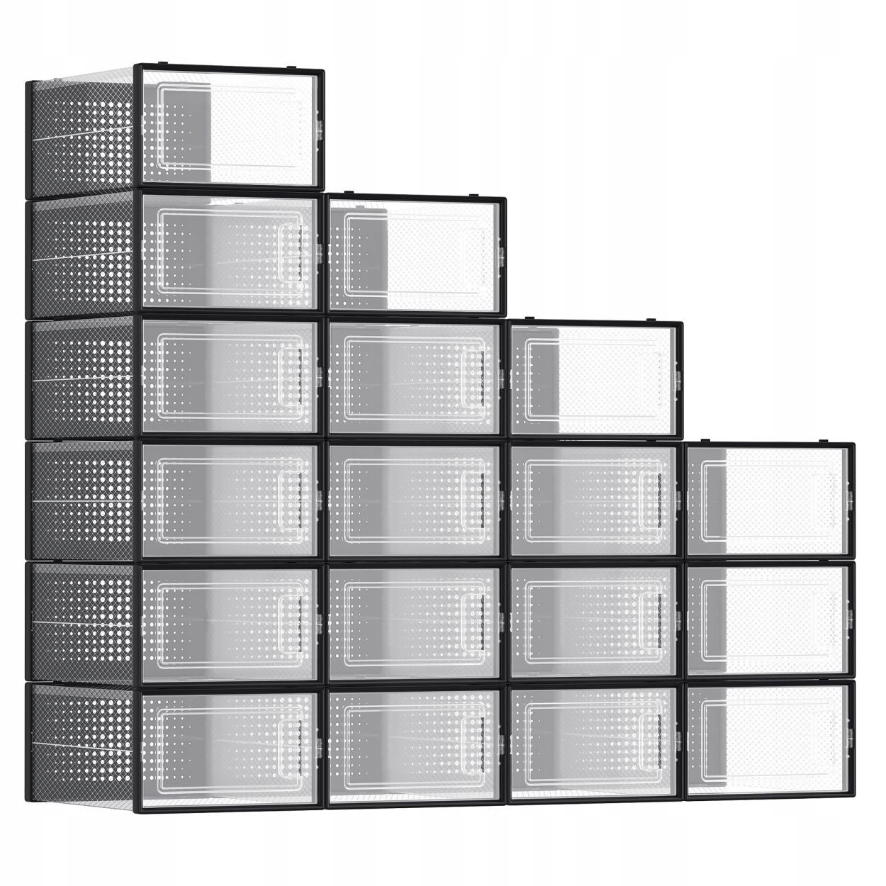 Sada 18 průhledných a černých boxů na boty, boty do skříně