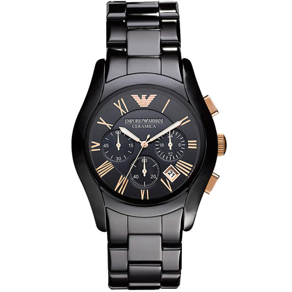 Pánské hodinky Emporio Armani AR1410 s černým řemínkem a černým ciferníkem, 43 mm krabička
