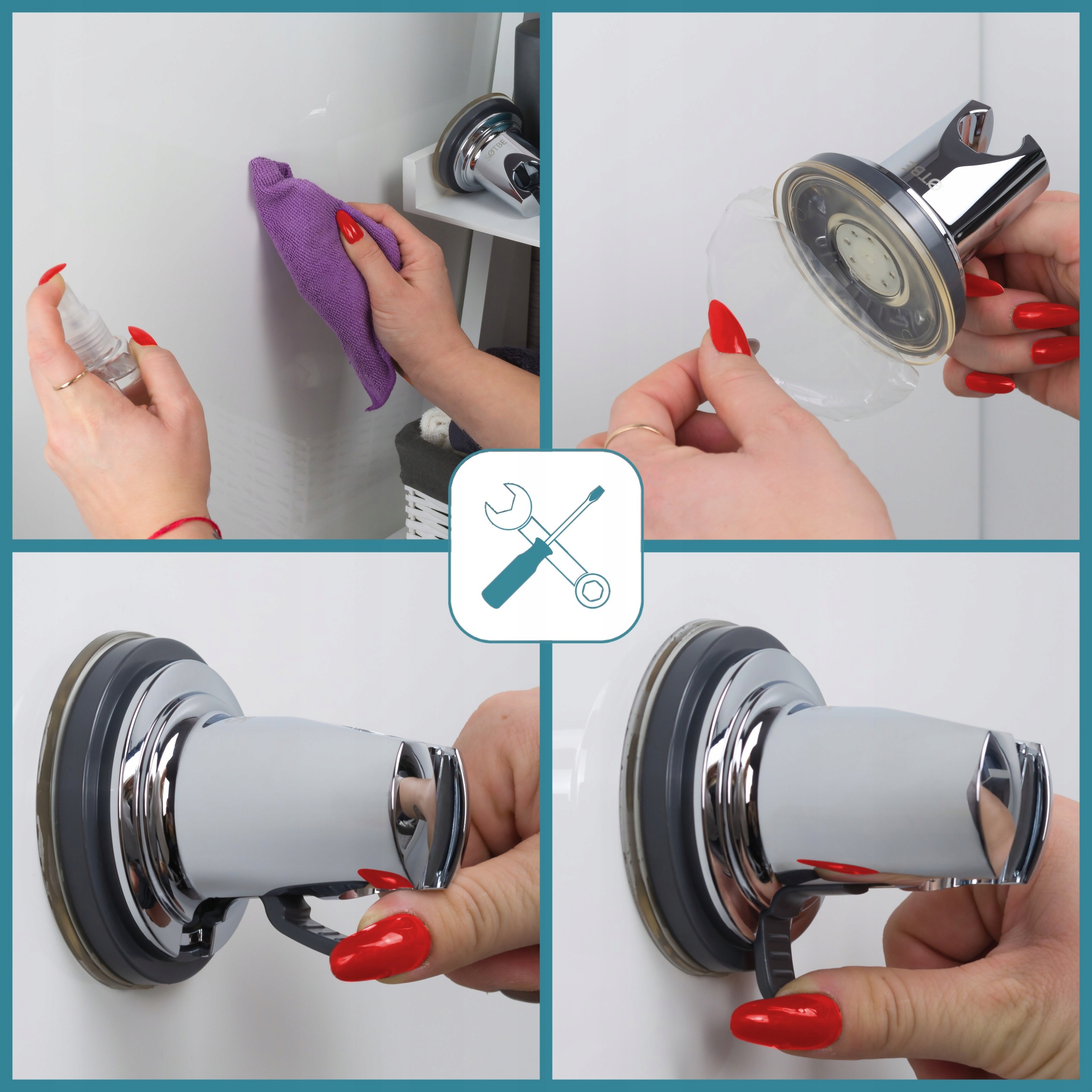 Uniwersalny uchwyt do słuchawki prysznicowej PRZYSSAWKOWY bez wiercenia Marka Sotbe