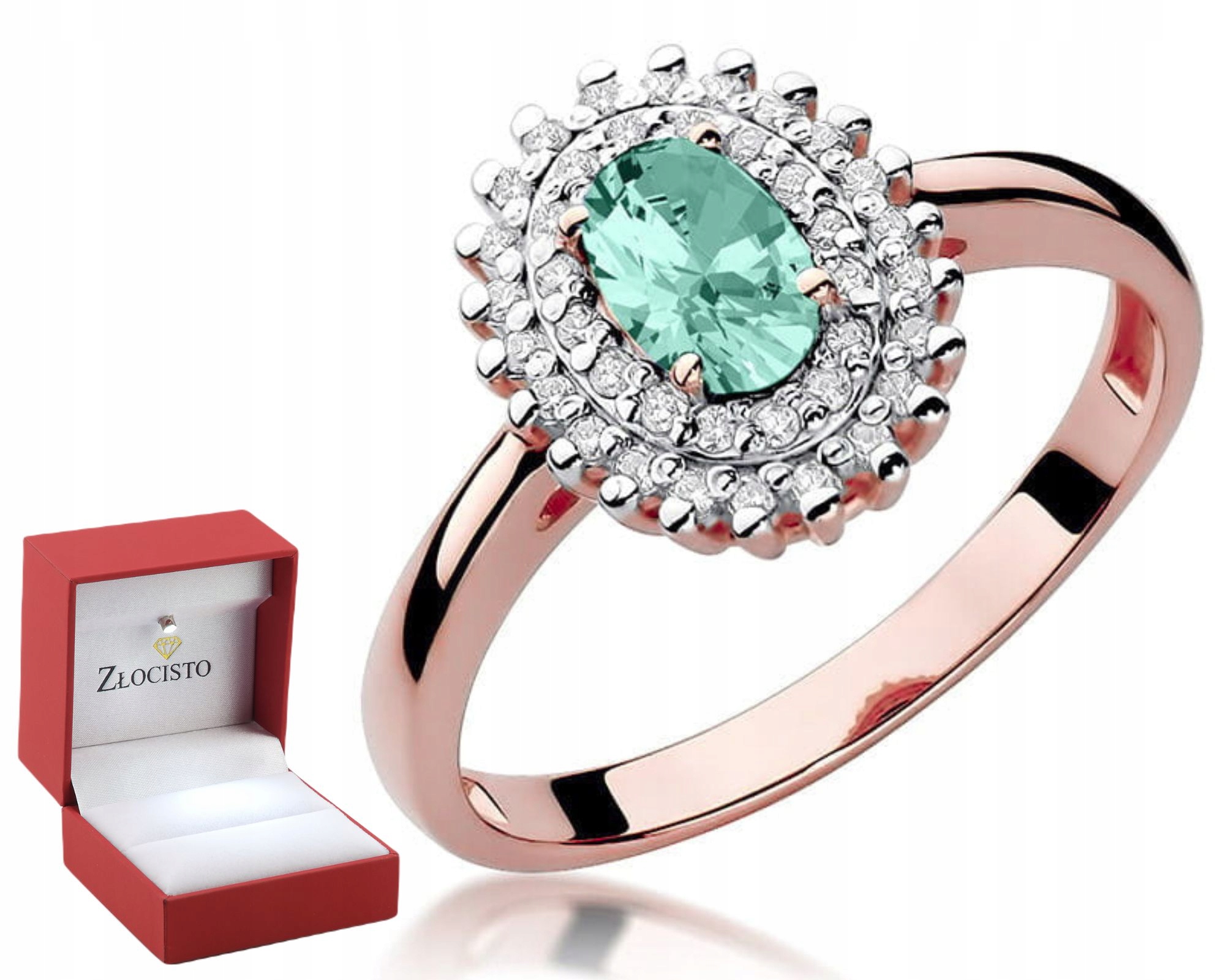 Růžové Zlato Prstýnek Smaragd A Brilianty Gravírování 585 Bonus Dárek