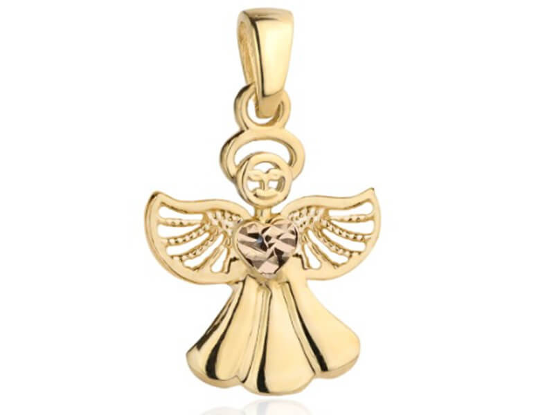 Zlatý přívěsek 585 andílek s diamantovým srdíčkem je ideální jako dárek