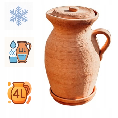 Dzbanek gliniany na wodę 4 L, wys. 29 cm. Naturalny filtr Atest