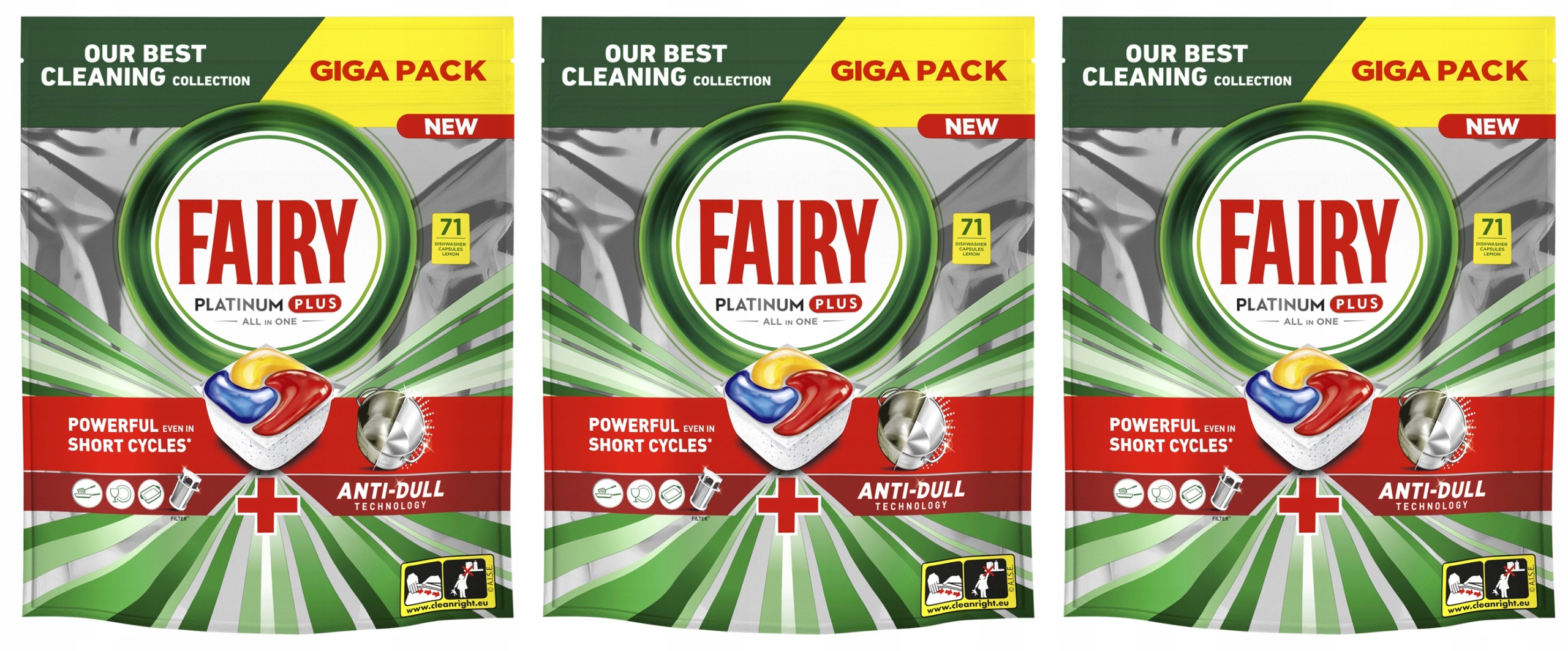 Fairy Platinum Plus Cytryna Kapsułki do zmywarki All In One, 3x71 szt