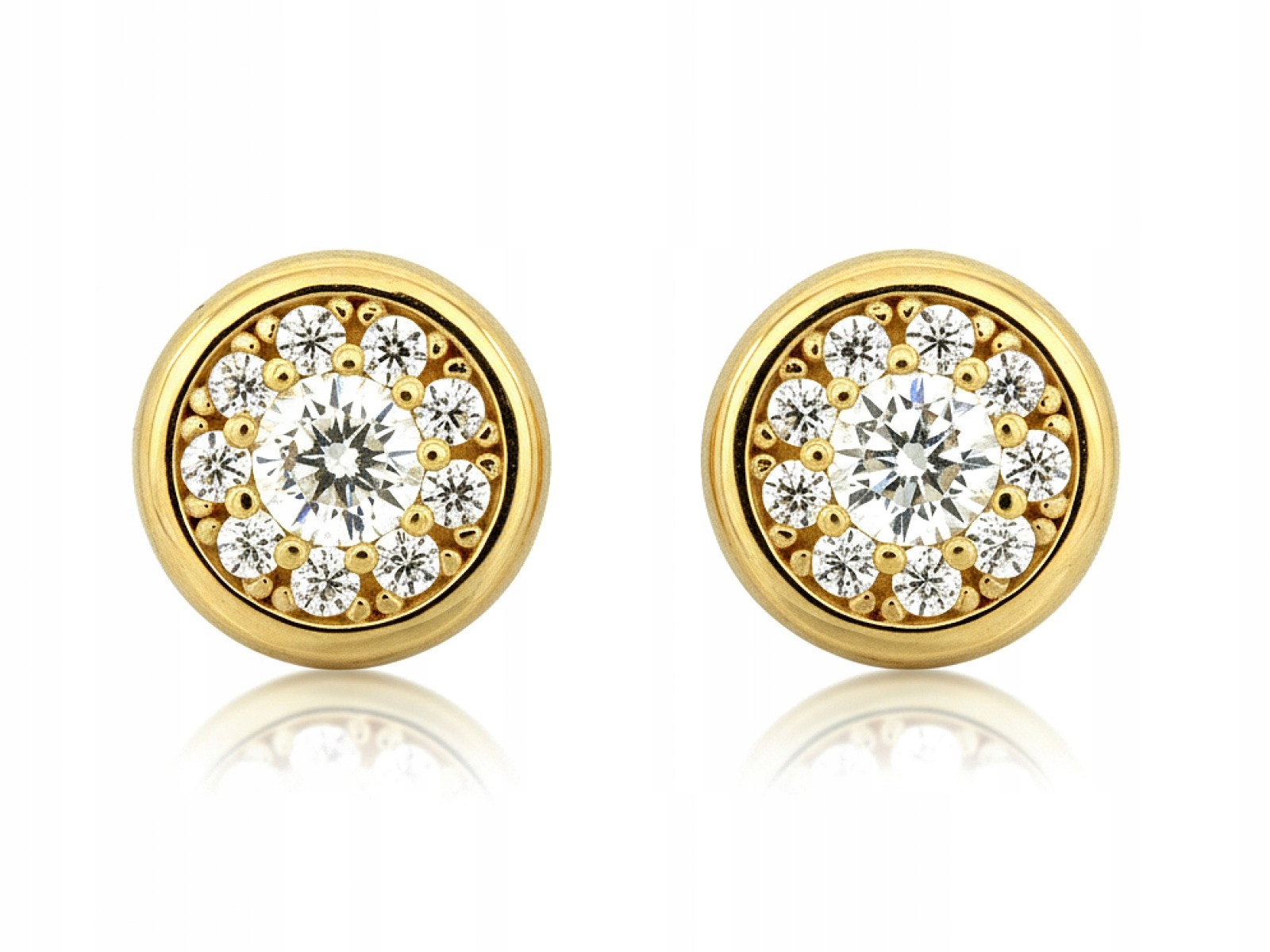 Ženské Zlaté Náušnice 585 kulaté s zirkony na tyčince jako dárek