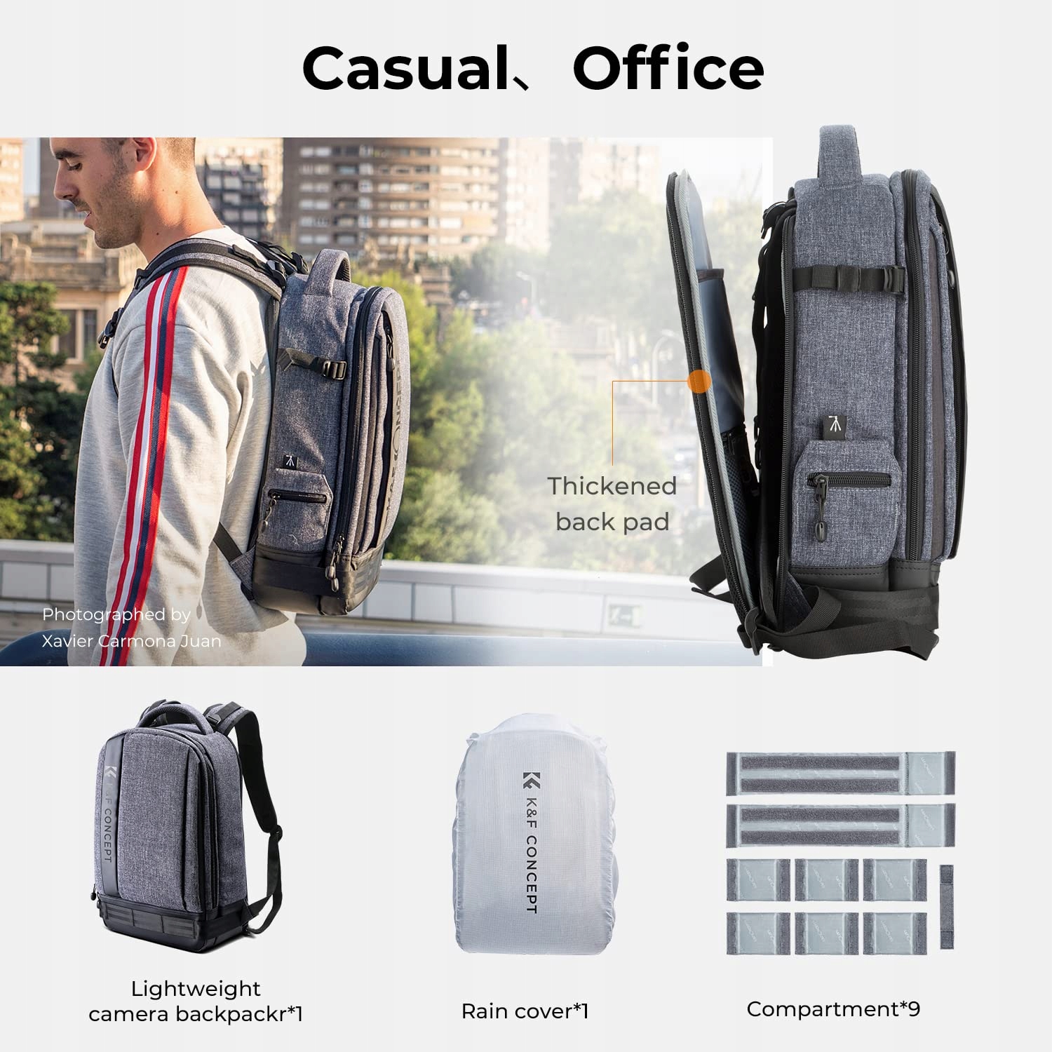 K&F CONCEPT Plecak Fotograficzny 18L na Laptop 15.6" z Pokrowcem na Deszcz — miniatura 7