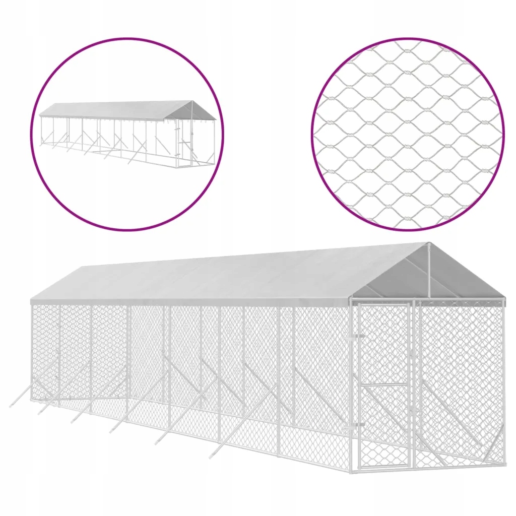 Levně Kotec pro psa, se střechou, stříbrná, 2x14x2,5m, ocel galvanizovaná