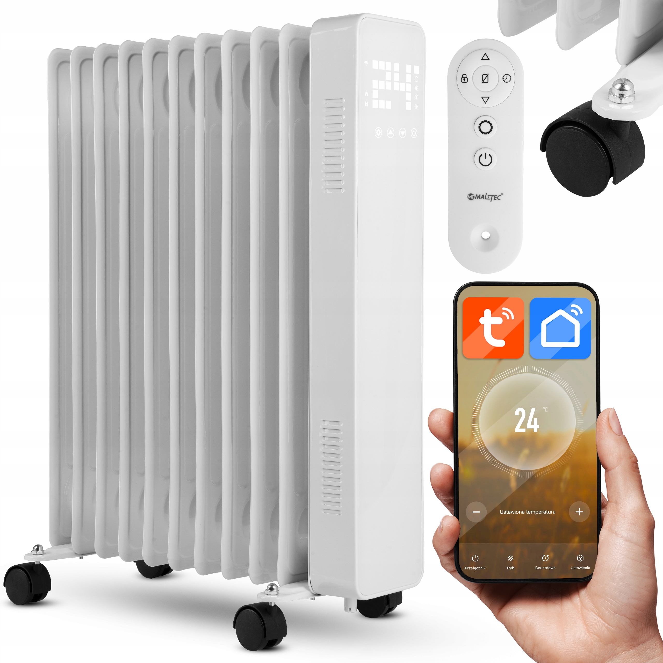 Mocny Grzejnik Olejowy Elektryczny Olejak 11 Żeber Wydajny Termostat Wifi