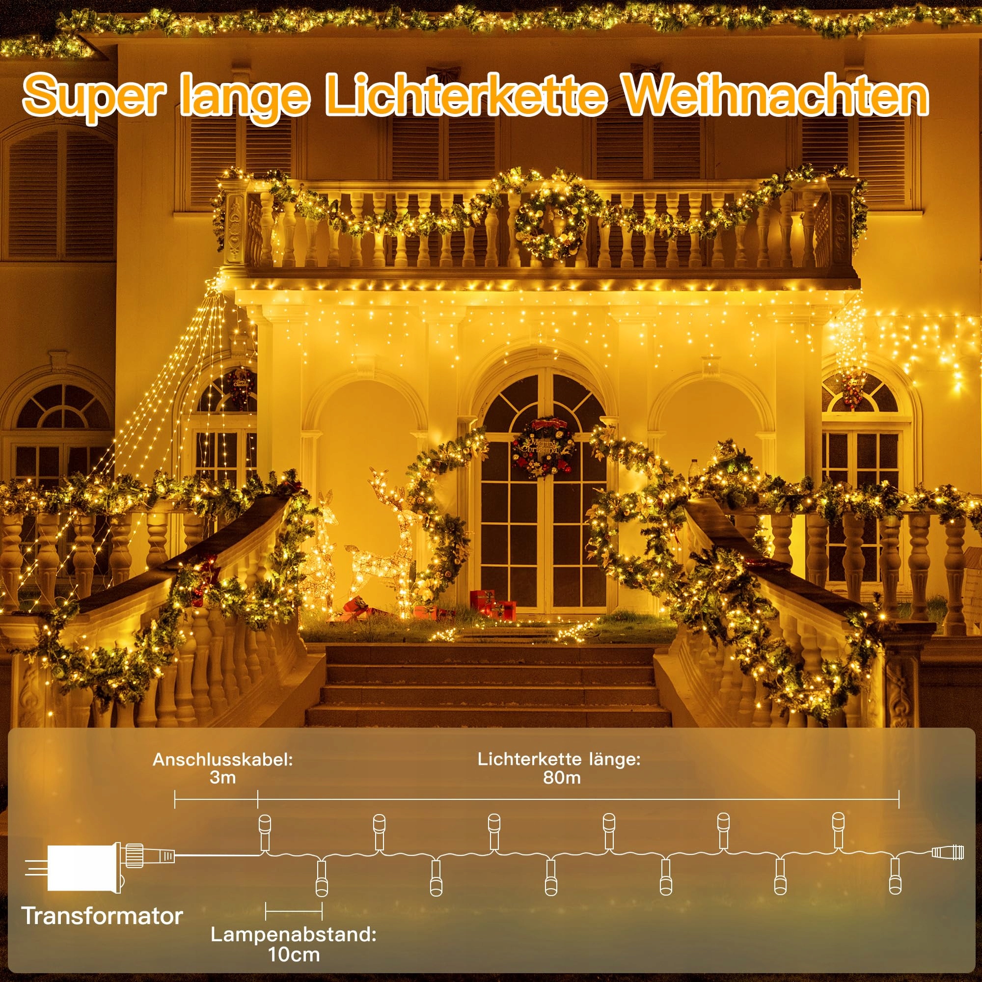 OLLNY Wodoodporne Lampki Choinkowe Świąteczne 8 Trybów 80M 800LED — miniatura 3