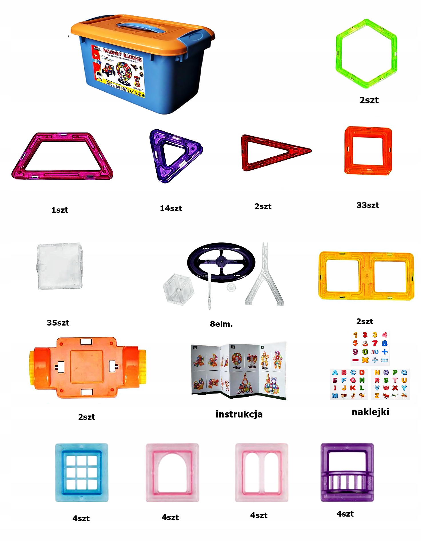 KLOCKI MAGNETYCZNE 114 el płytki GRATIS Szerokość produktu 20 cm