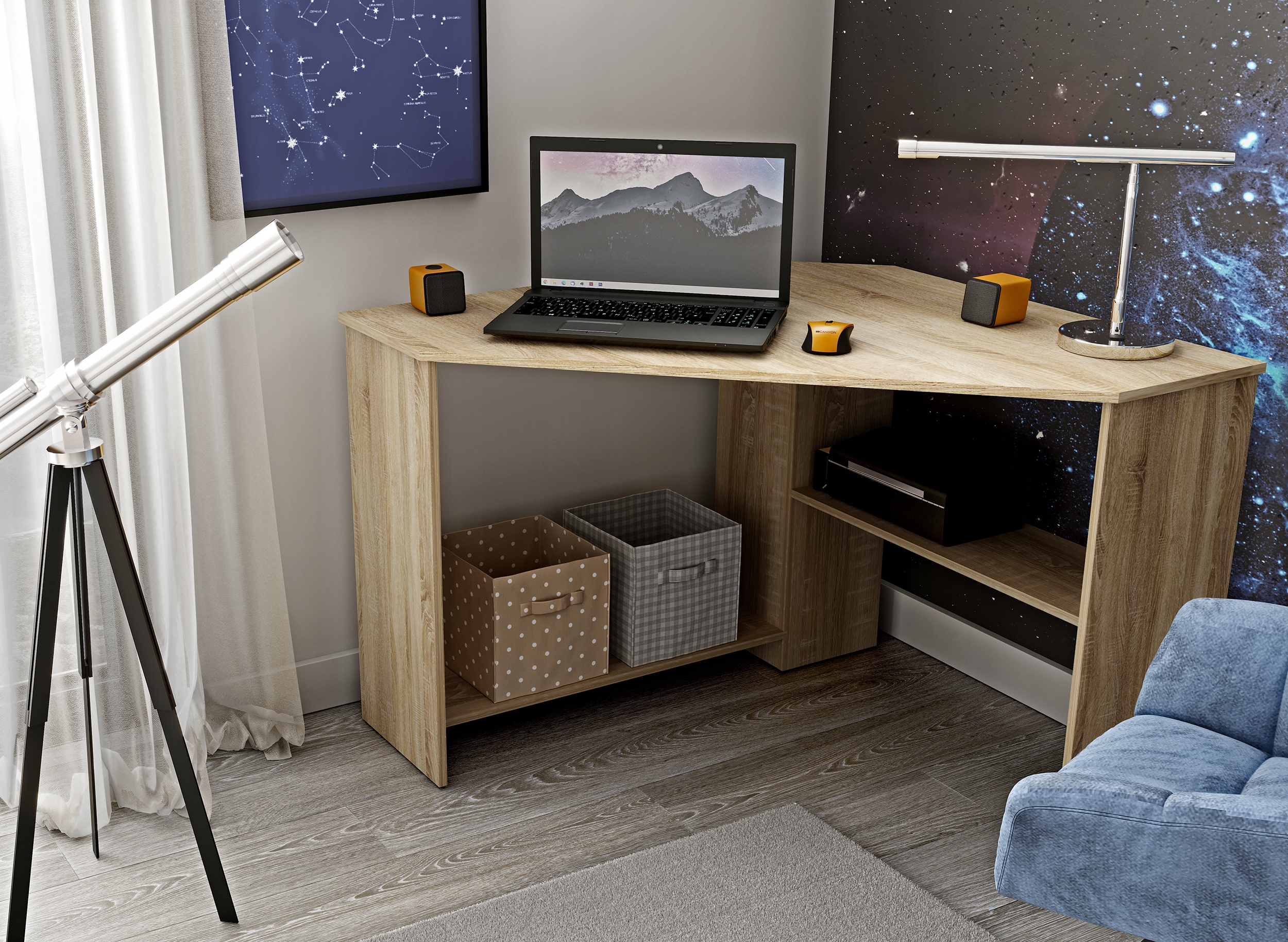 Klasyczne proste biurko narożne Rino 24W3LY03 Kolekcja RINO