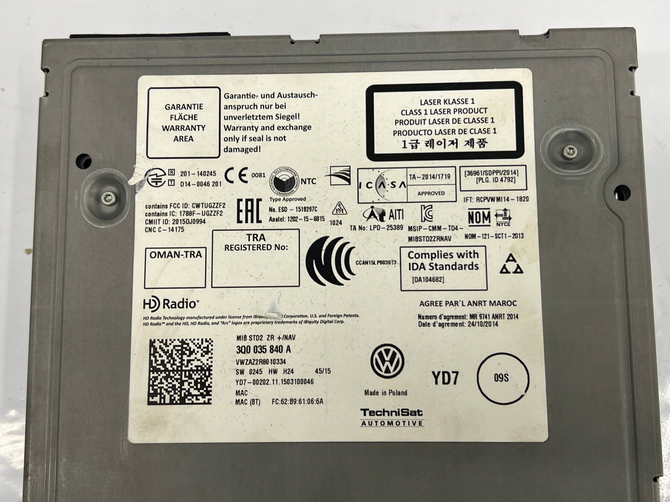 VW PASSAT B8 GOLF 7 TOURAN module player NAVIGACJI 3Q0035840A EUROPA