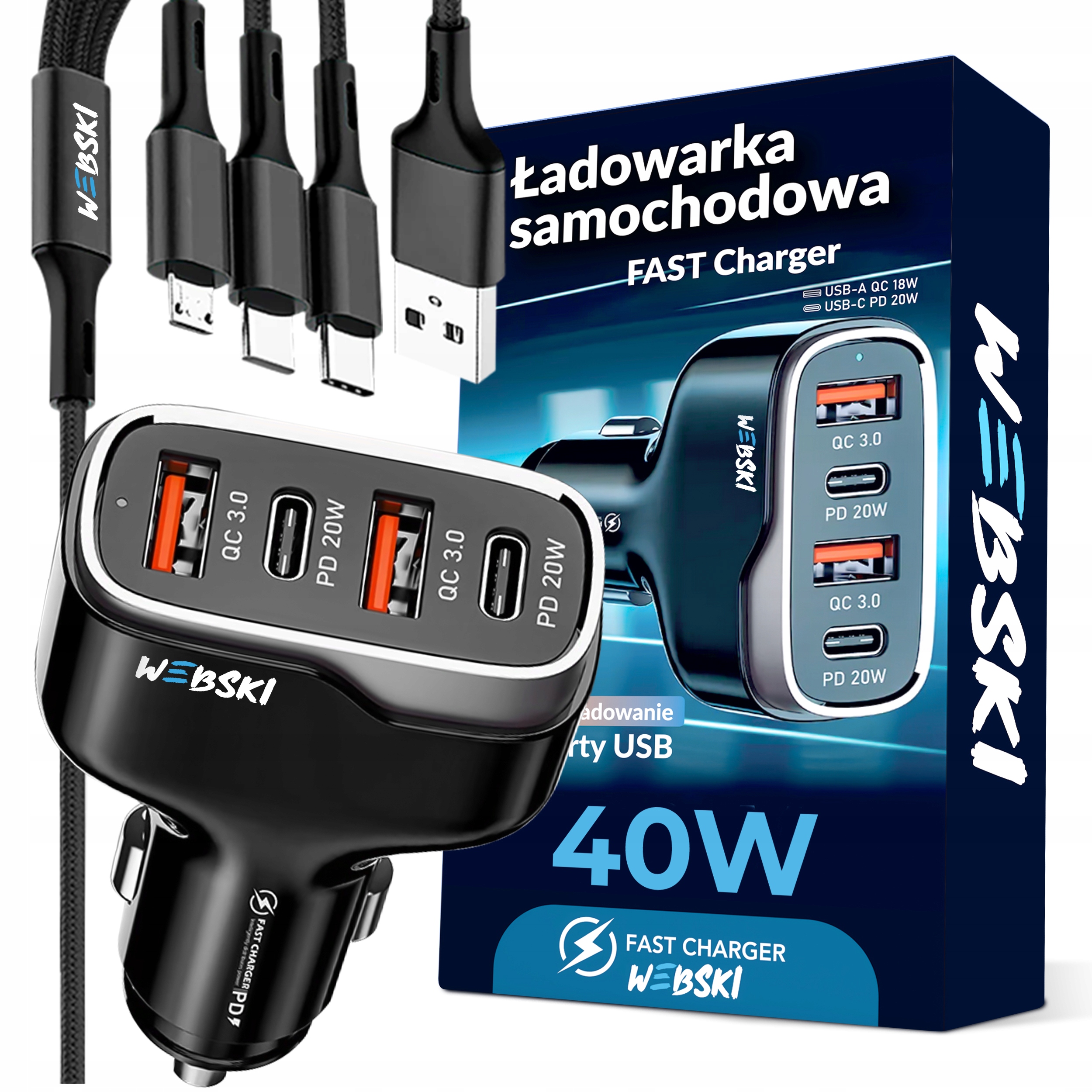

Szybka Ładowarka Samochodowa Zapalniczka Usb 40WAT