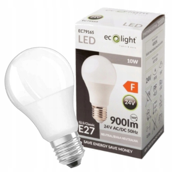 ŻARÓWKA LED NISKONAPIĘCIOWA E27 10W 24V NEUTRALNA