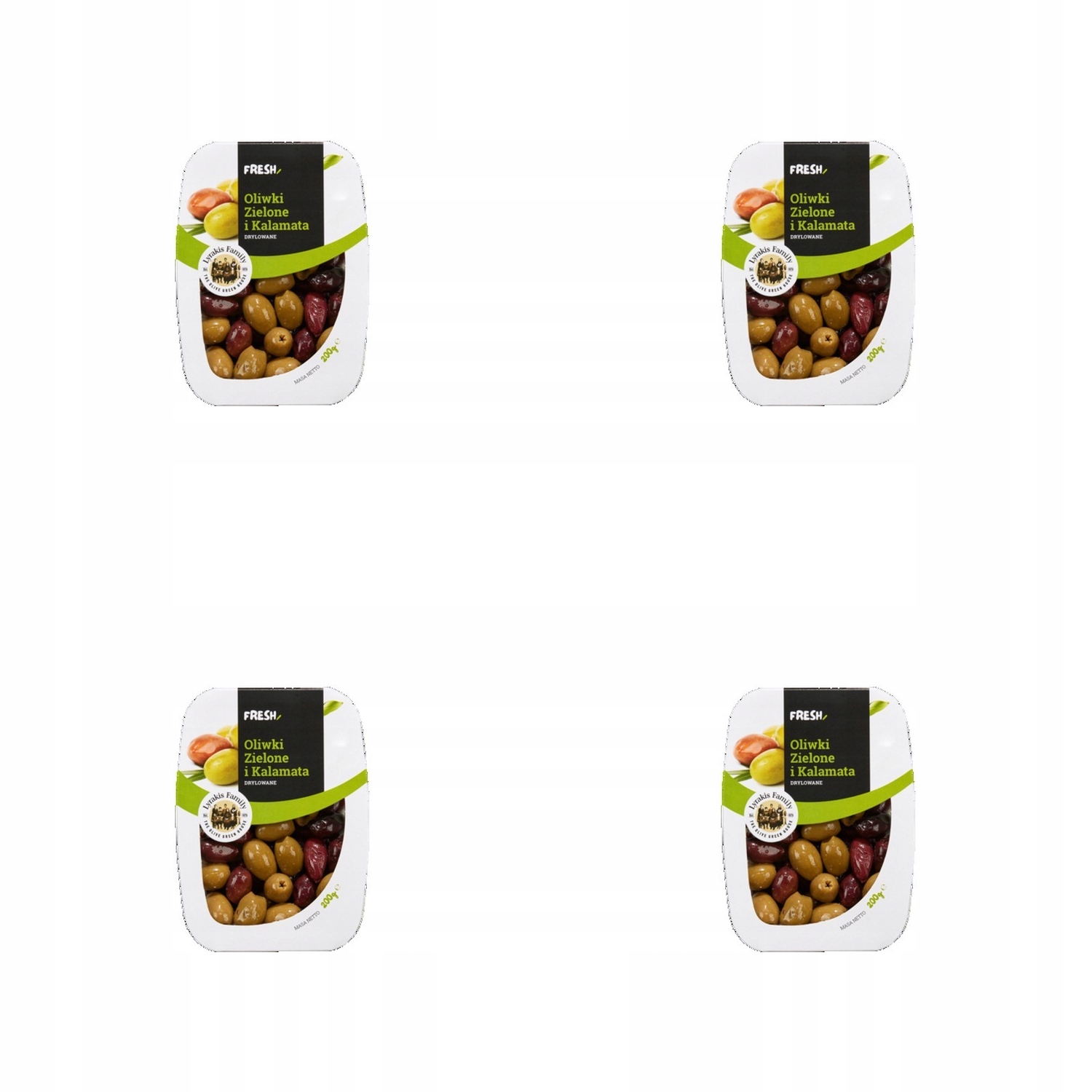 4x 200g Fresh Oliwki Zielone i kalamata marynowane drylowane Karton