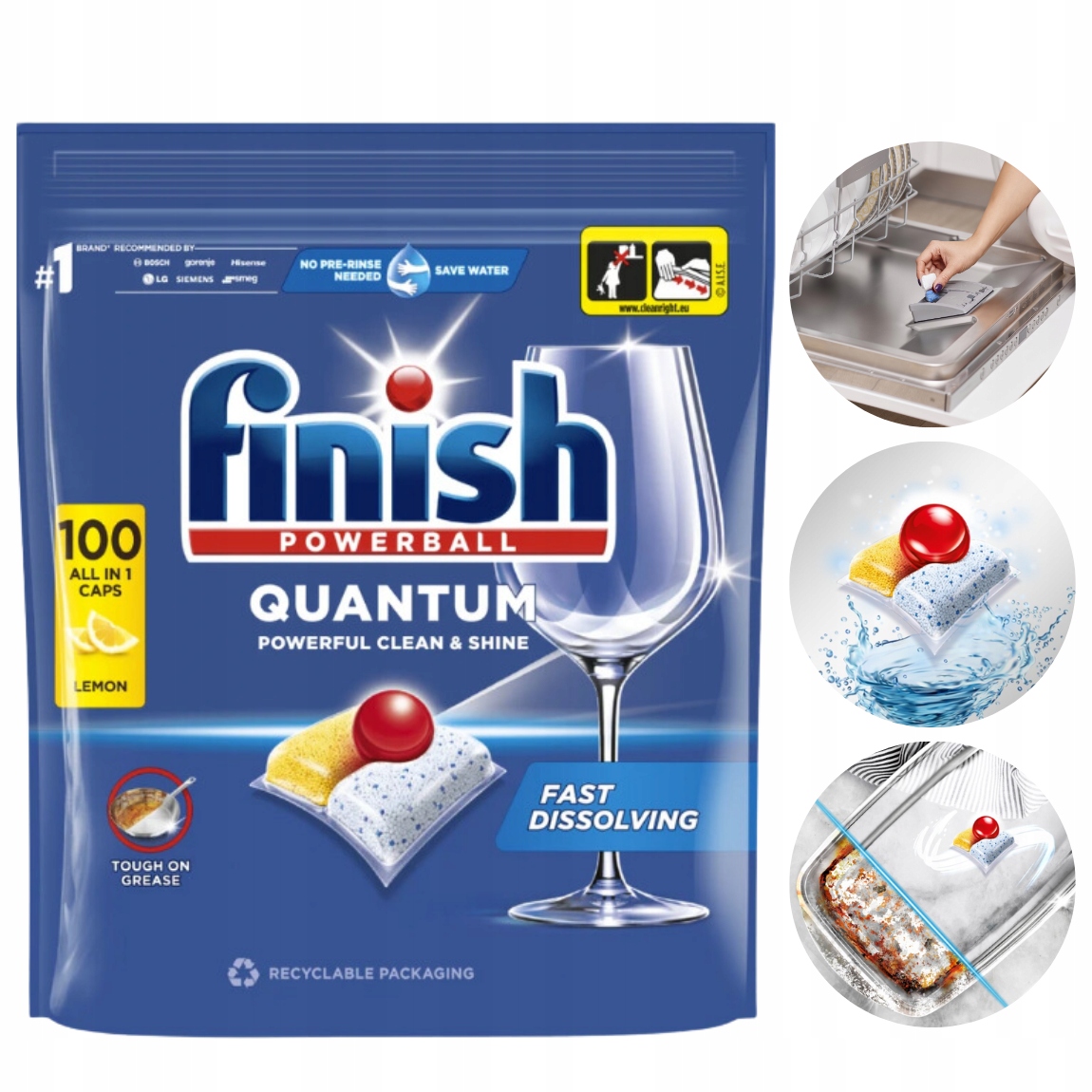 Levně Finish Kapsle do myčky nádobí na mytí nádobí Čistota Quantum Lemon 100 kusů