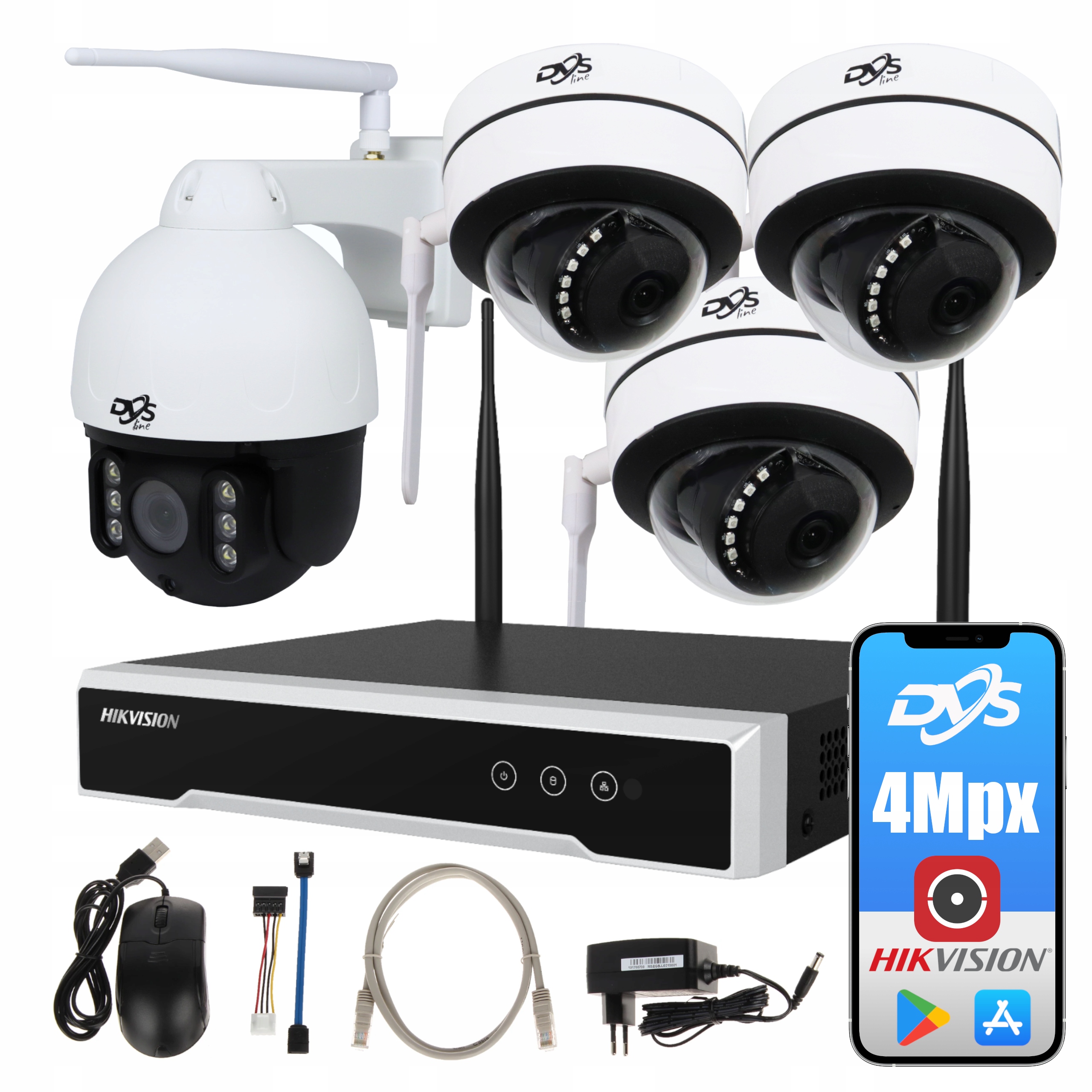 

Zestaw Monitoringu 3 Kamery +1 Obrotowa WiFi Dvs