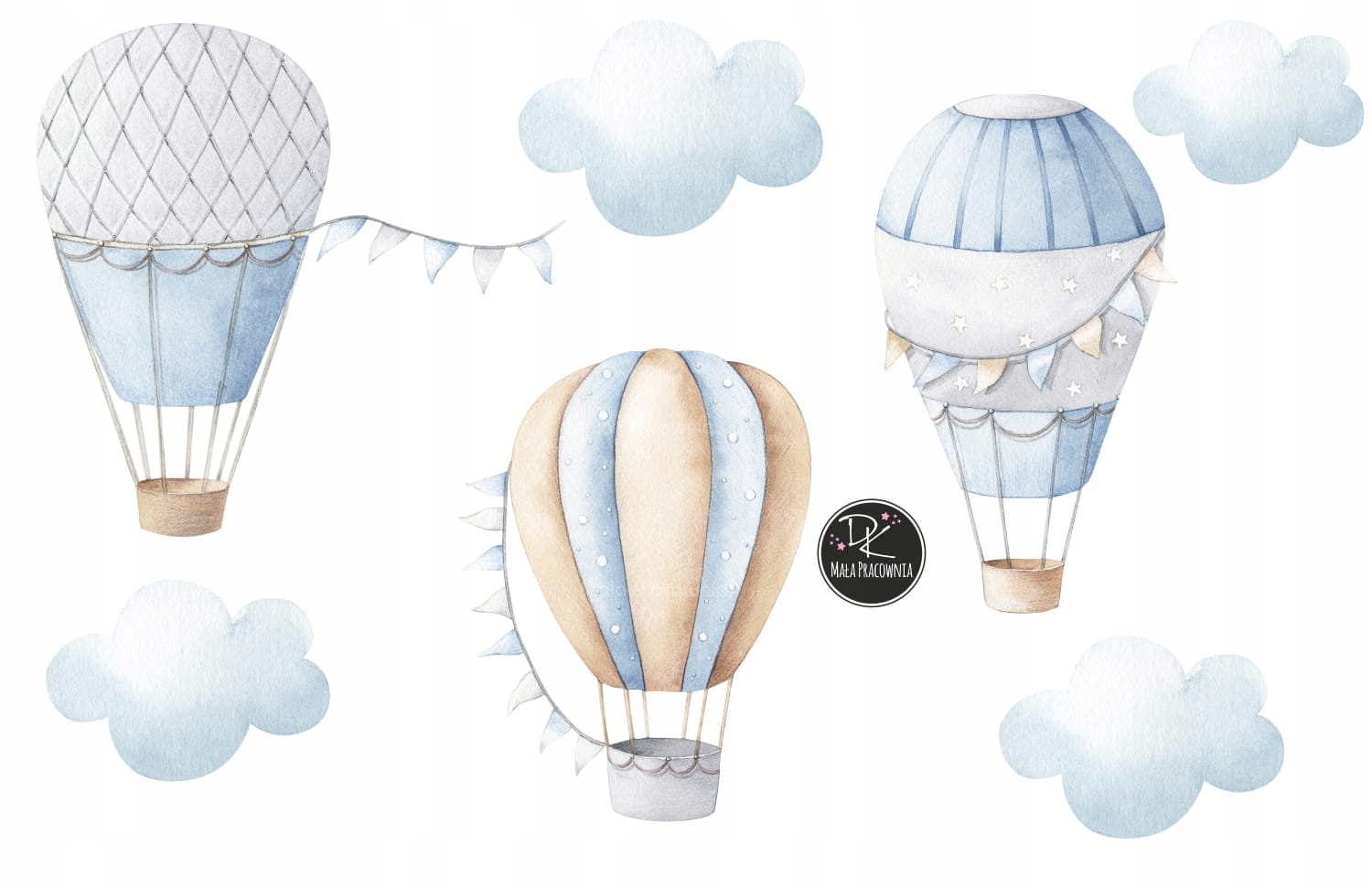 Стикер стены пастельные воздушные шары+с облаками, разм. L