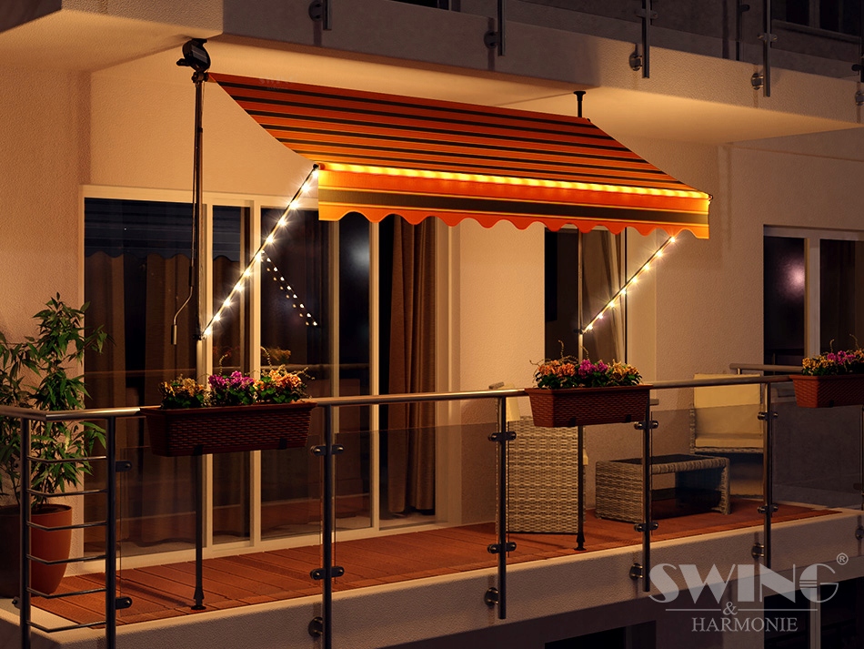 Balkónová Terasová Markíza Led 300 cm Pásy Čierna/oranžová